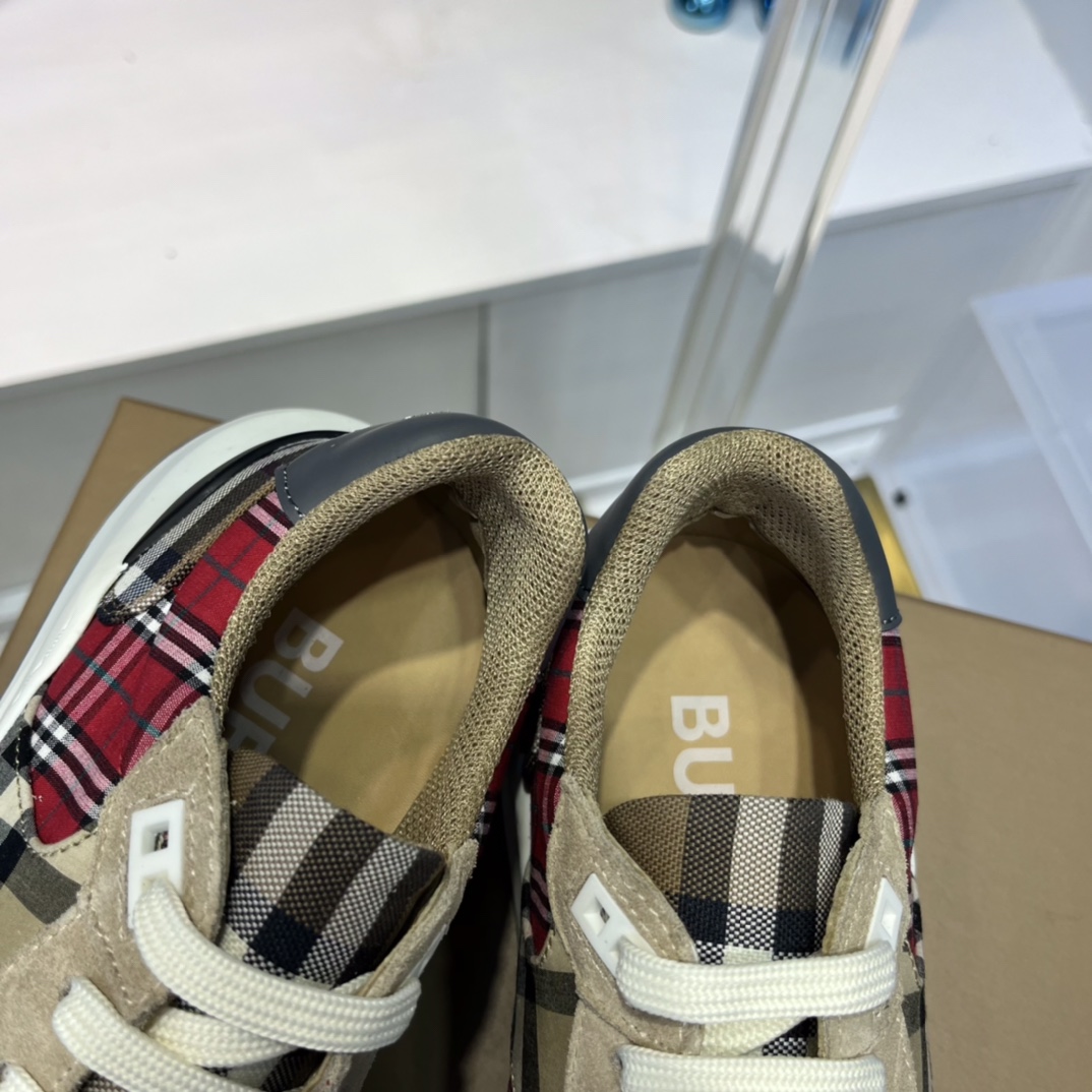 Burberry Leather And Vintage Check Cotton Sneakers - DesignerGu