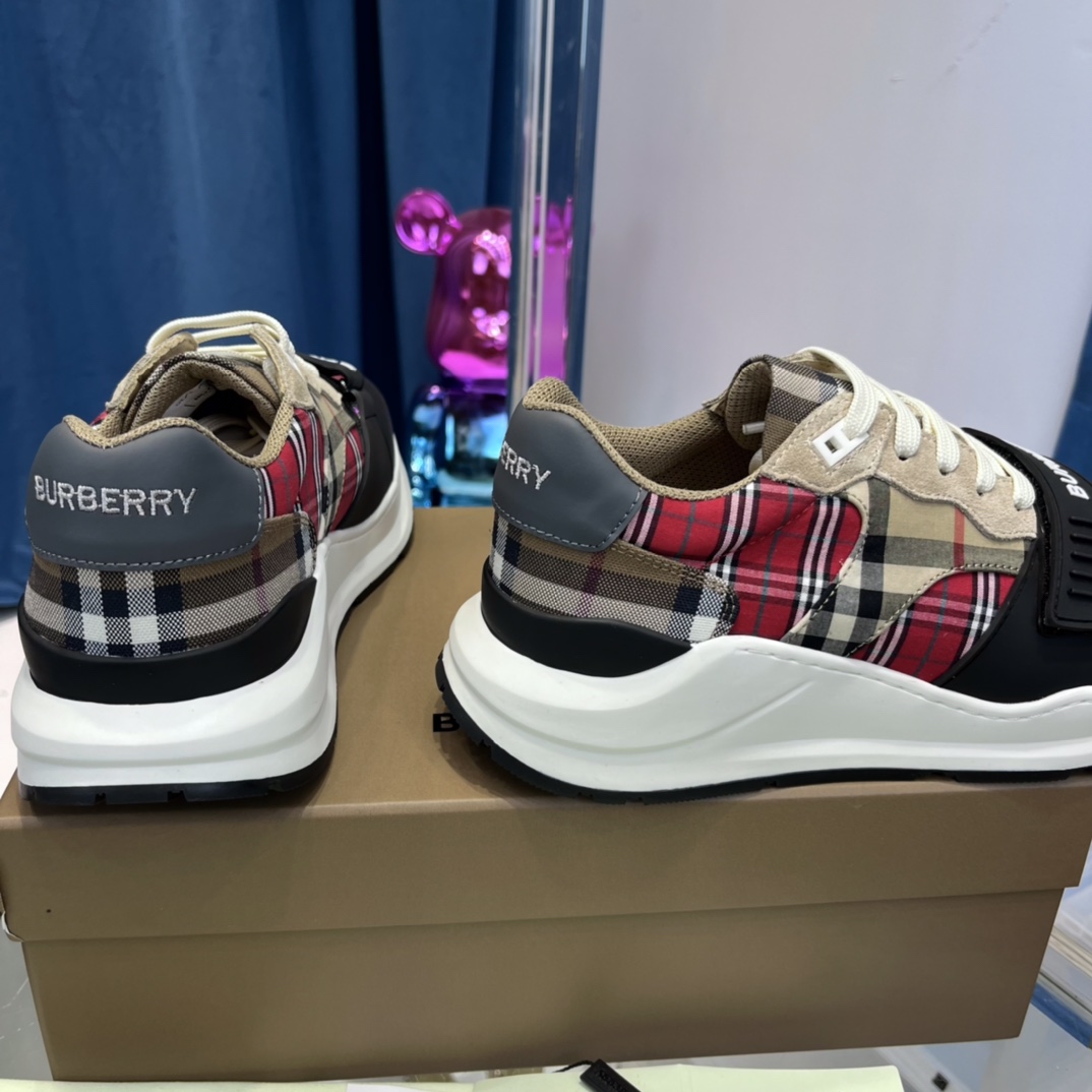 Burberry Leather And Vintage Check Cotton Sneakers - DesignerGu