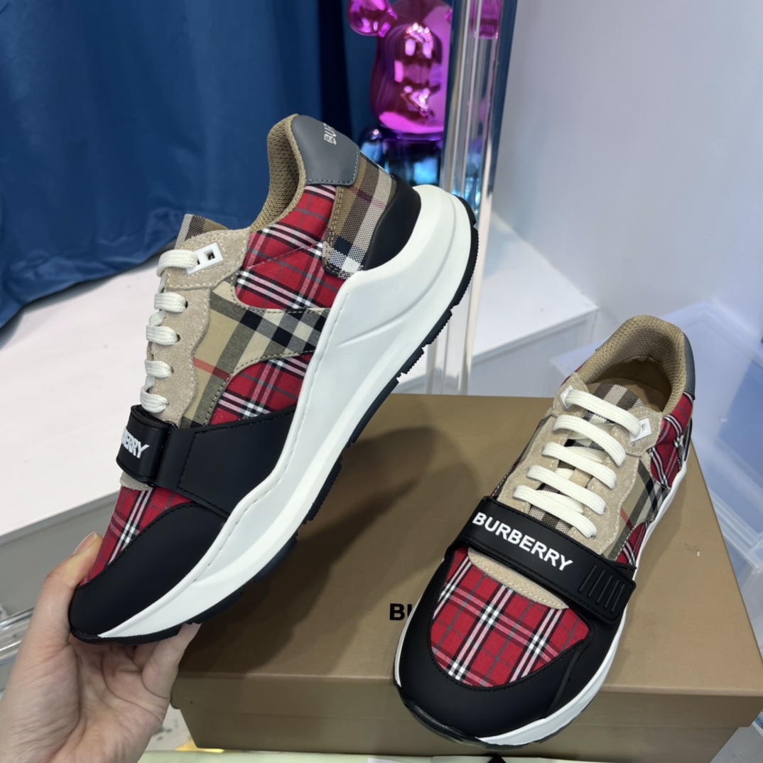 Burberry Leather And Vintage Check Cotton Sneakers - DesignerGu