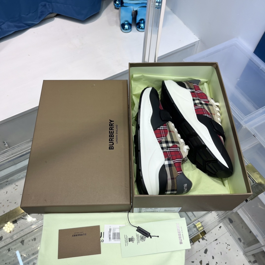 Burberry Leather And Vintage Check Cotton Sneakers - DesignerGu