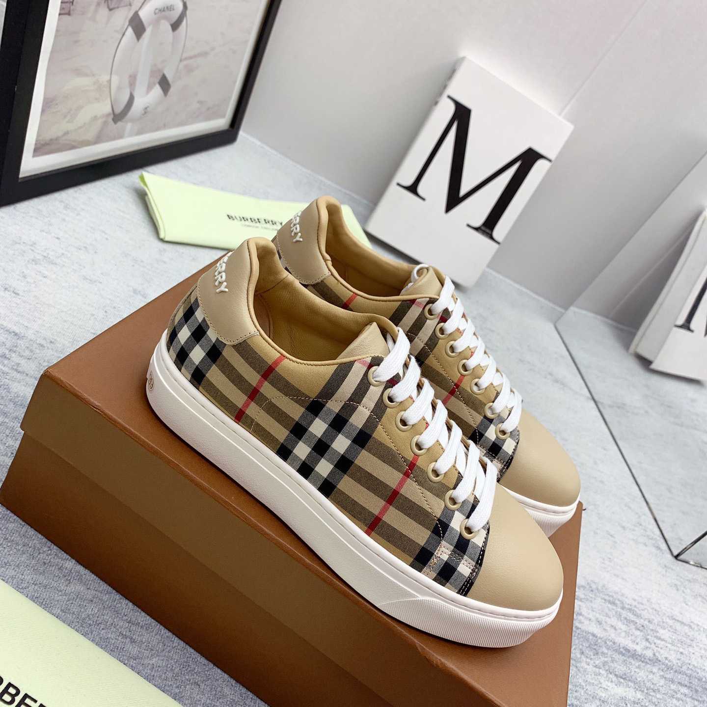 Burberry Vintage Check and Leather Sneakers - DesignerGu