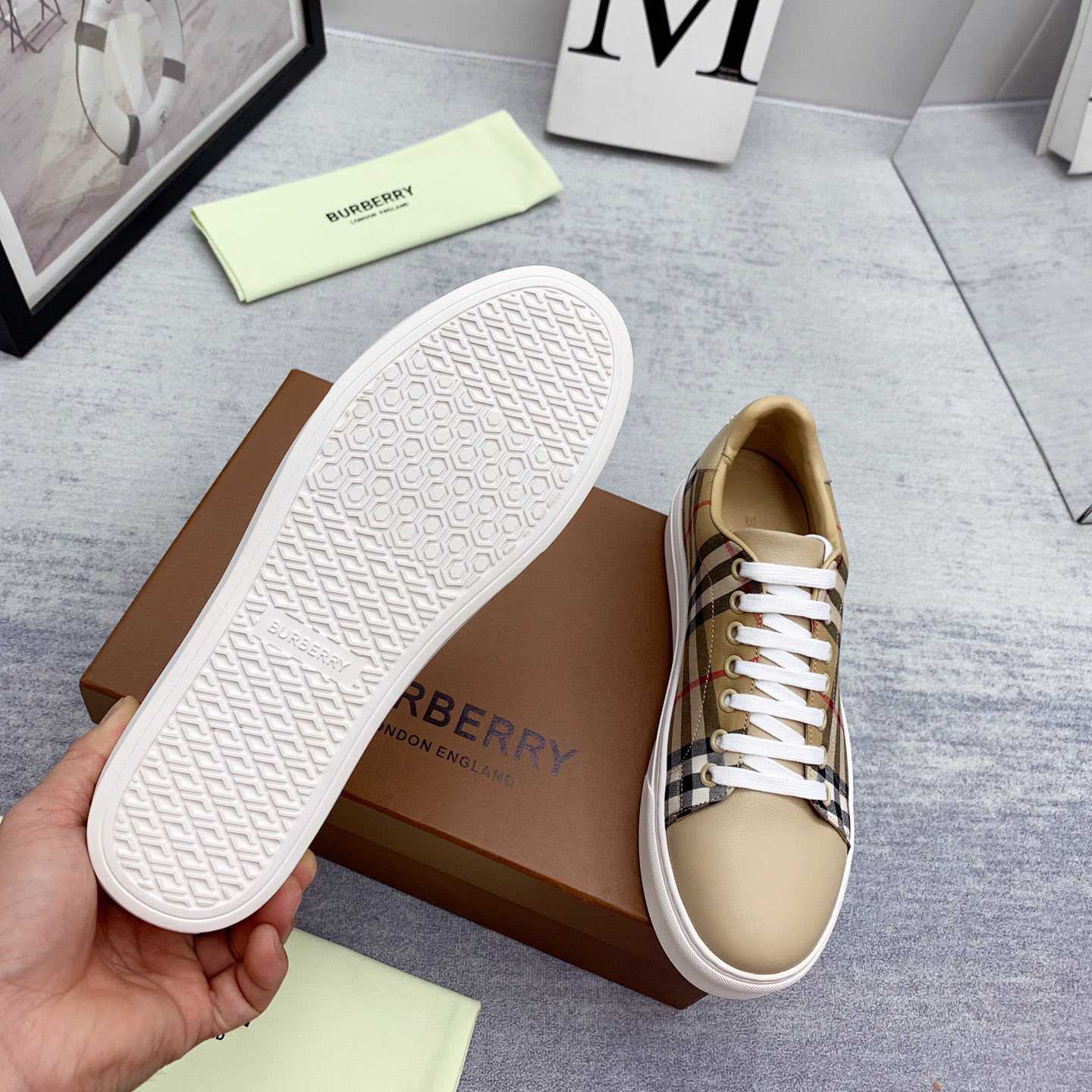 Burberry Vintage Check and Leather Sneakers - DesignerGu