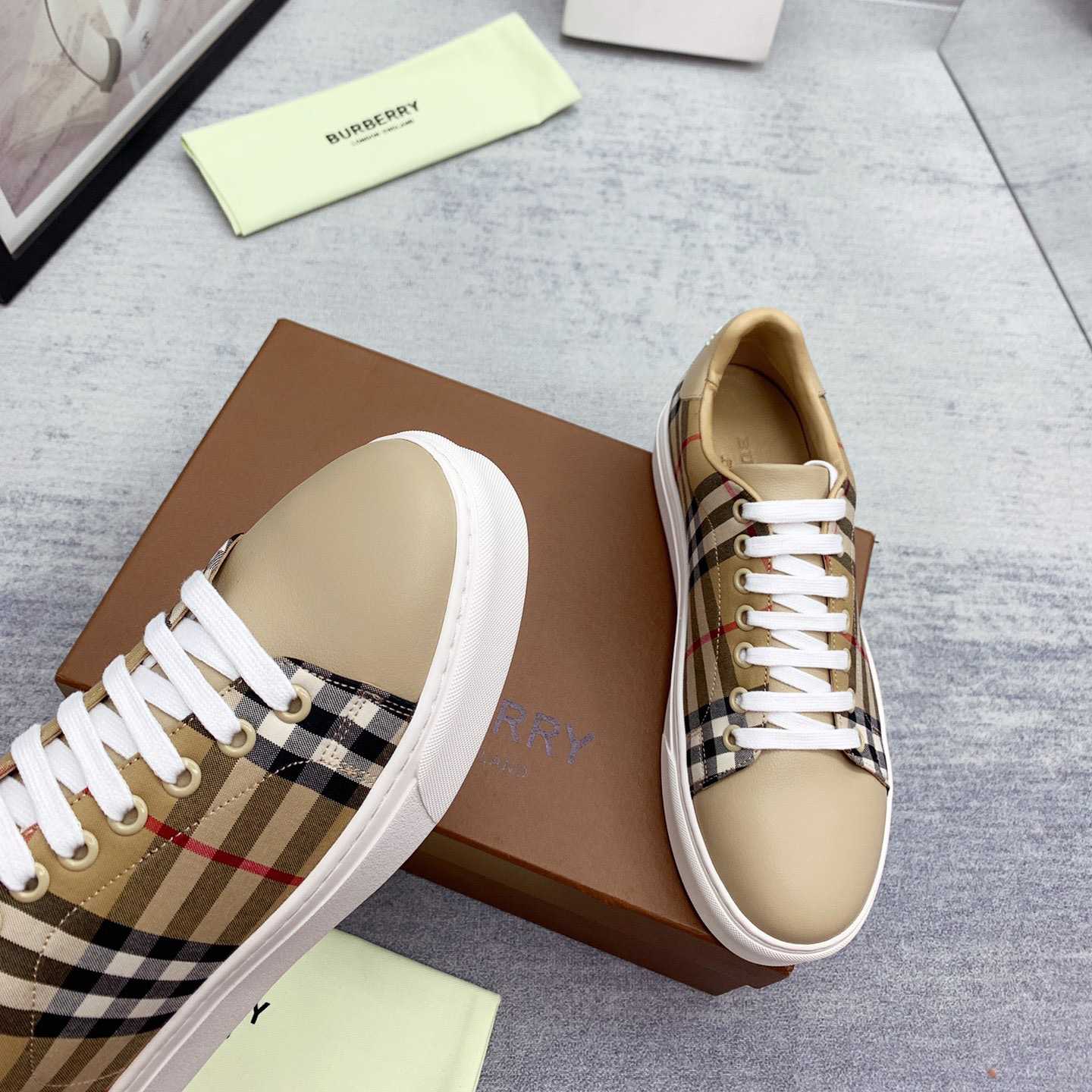 Burberry Vintage Check and Leather Sneakers - DesignerGu