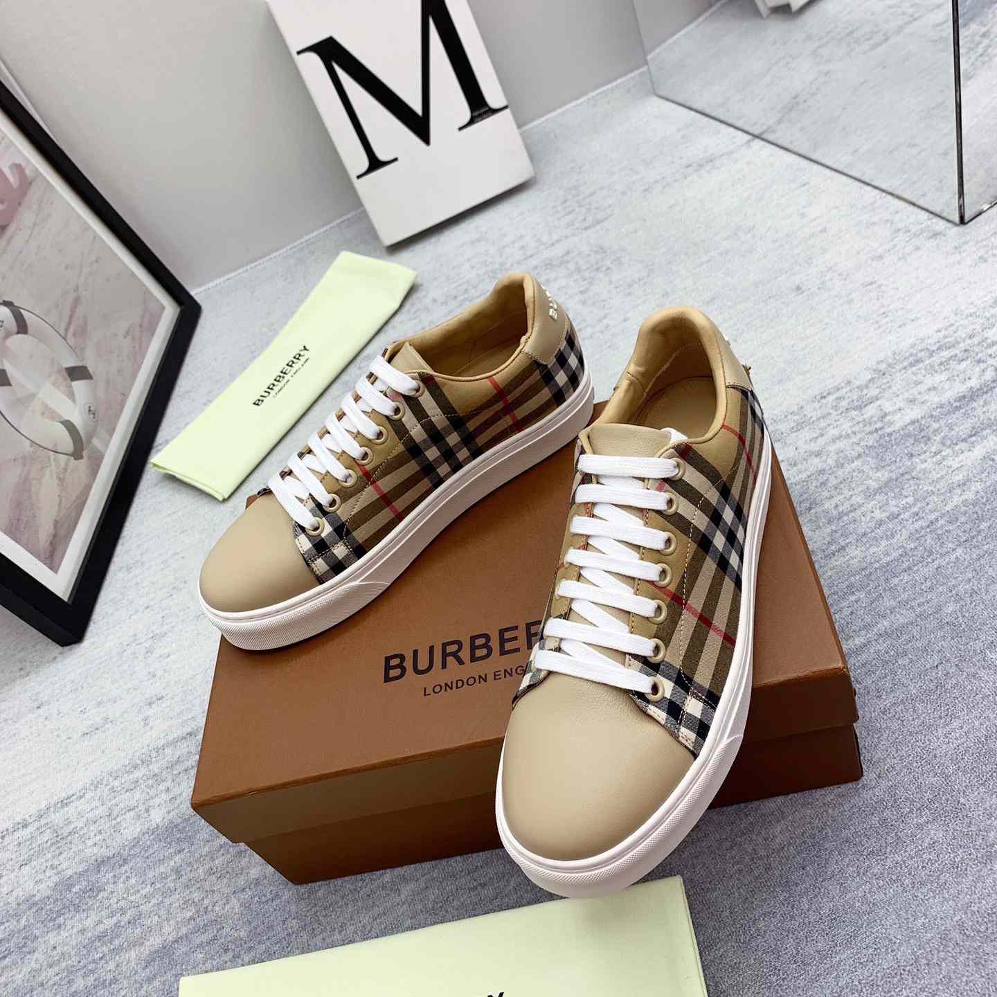 Burberry Vintage Check and Leather Sneakers - DesignerGu