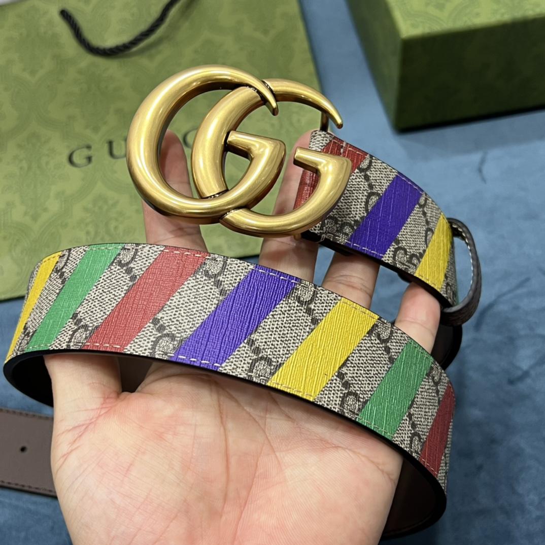 Gucci Striped Belt With Double G - DesignerGu