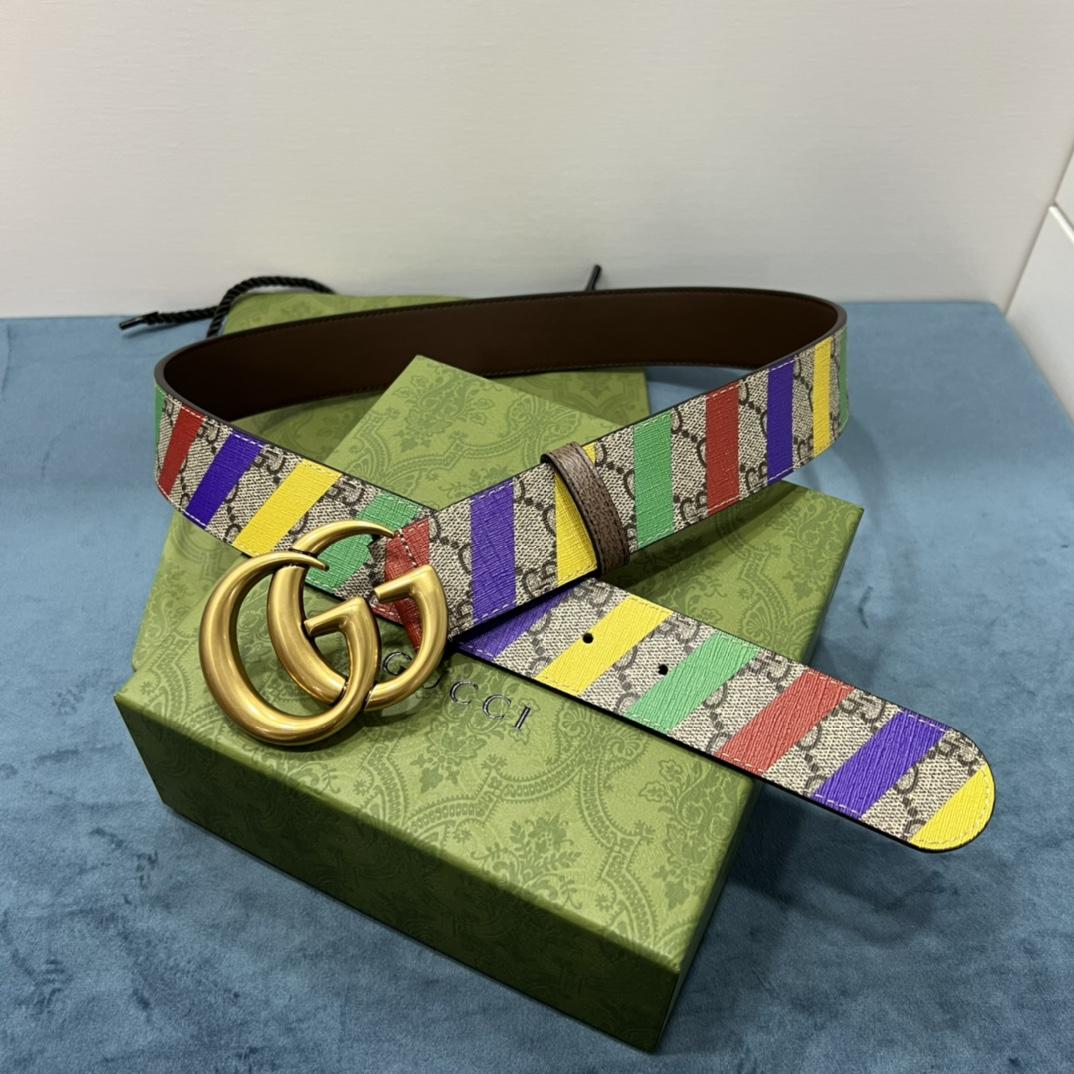 Gucci Striped Belt With Double G - DesignerGu