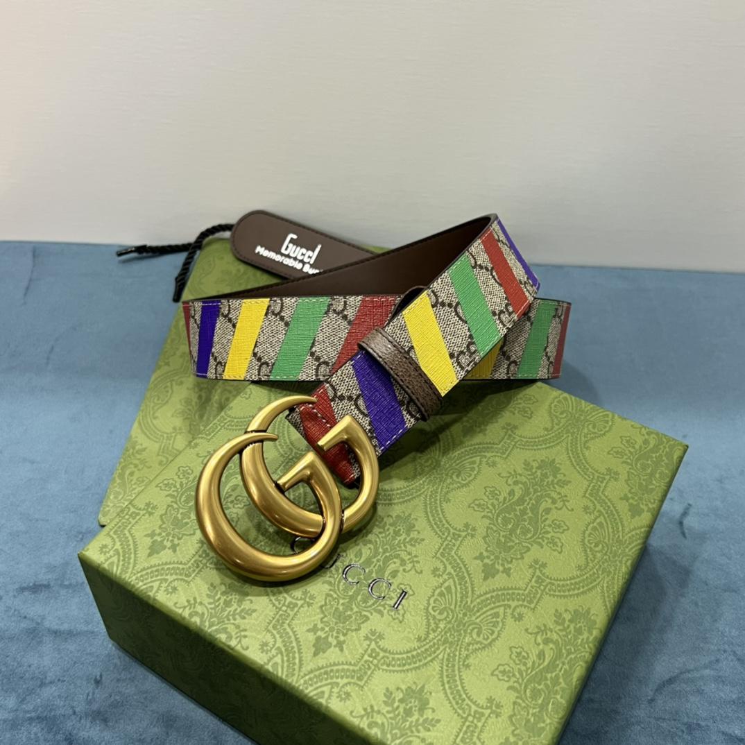 Gucci Striped Belt With Double G - DesignerGu