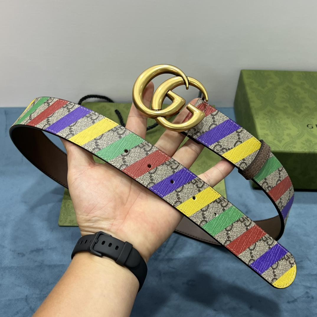 Gucci Striped Belt With Double G - DesignerGu