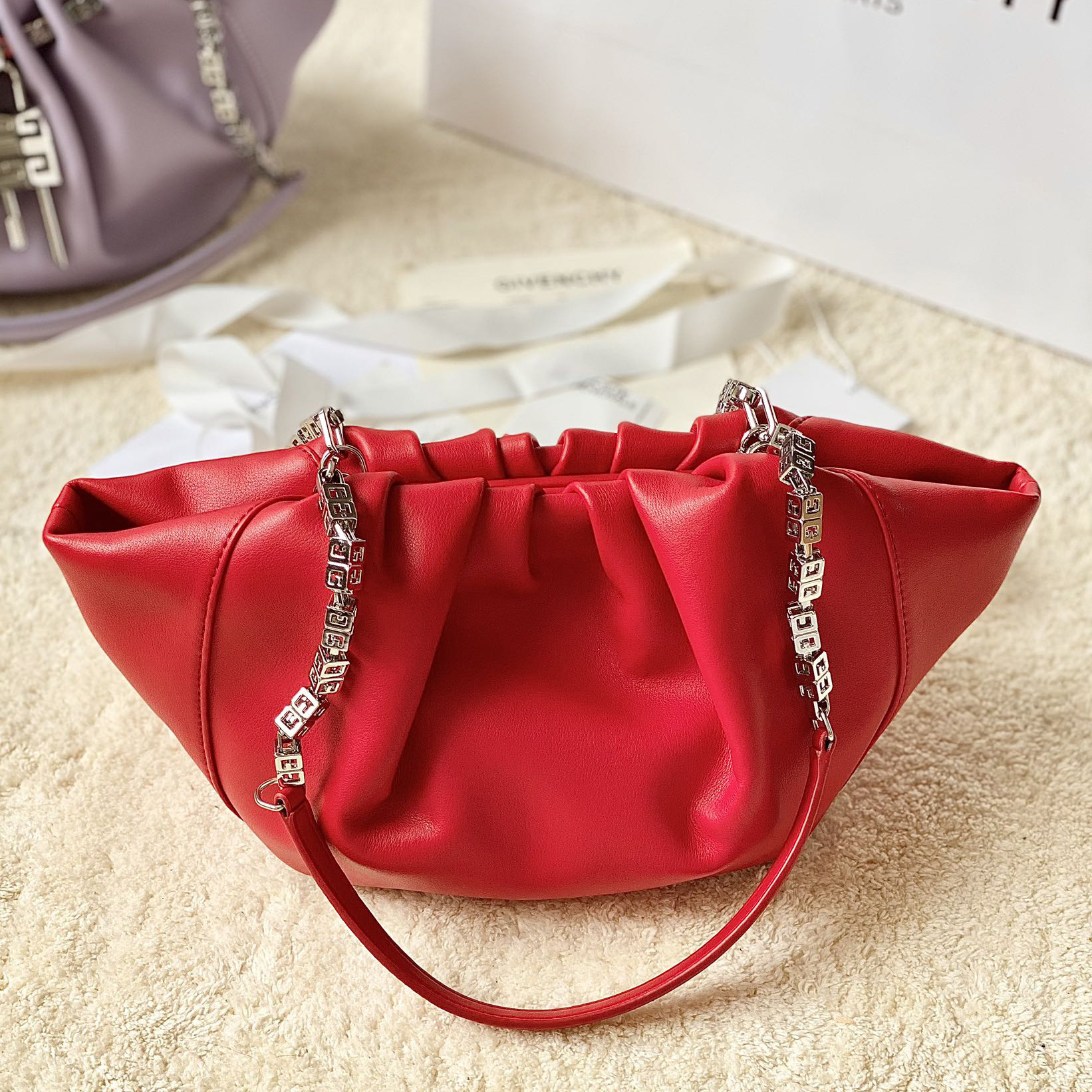 Givenchy Small Kenny Bag In Smooth Leather - Red(32-22-17cm) - DesignerGu