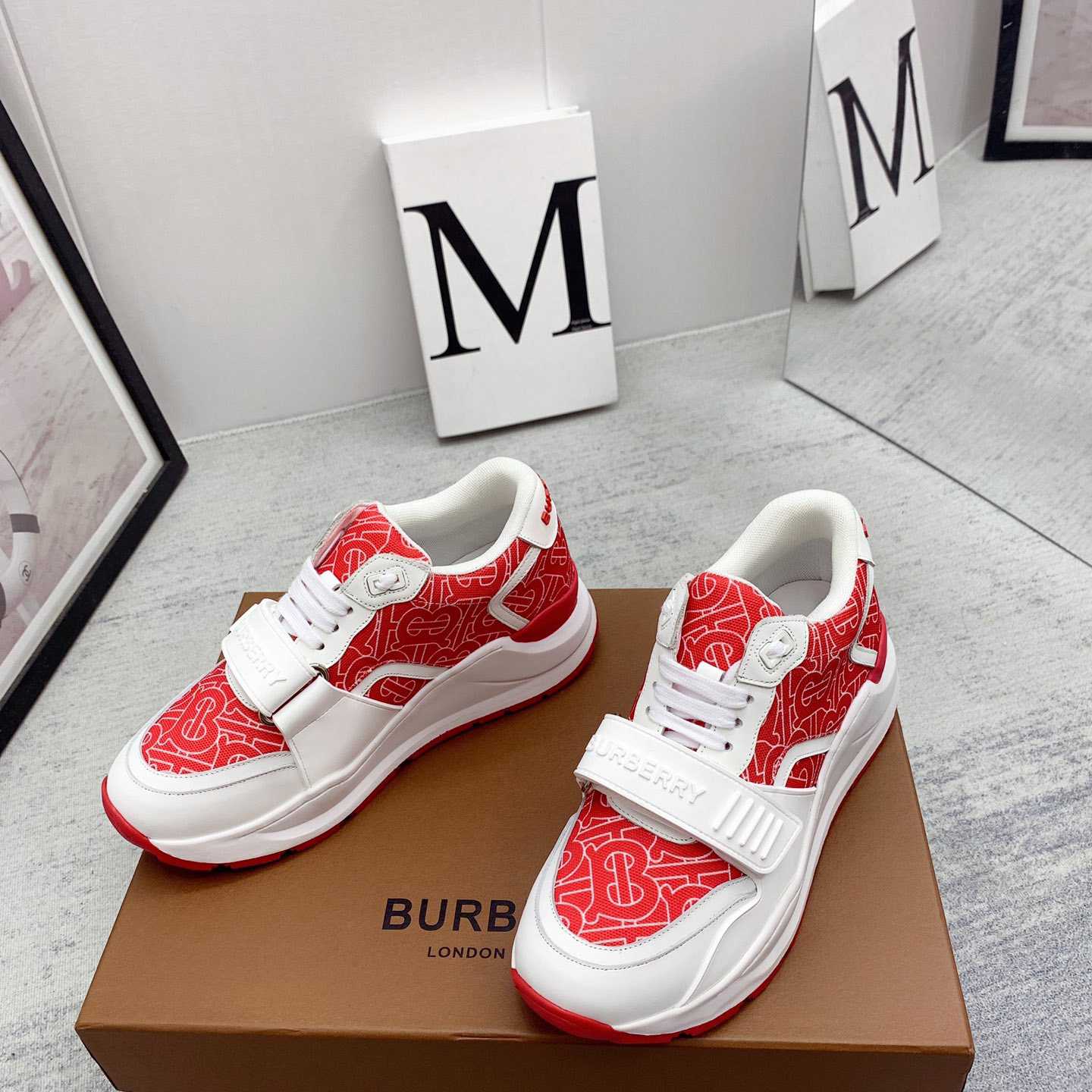 Burberry Monogram Print Nylon And Leather Sneakers - DesignerGu