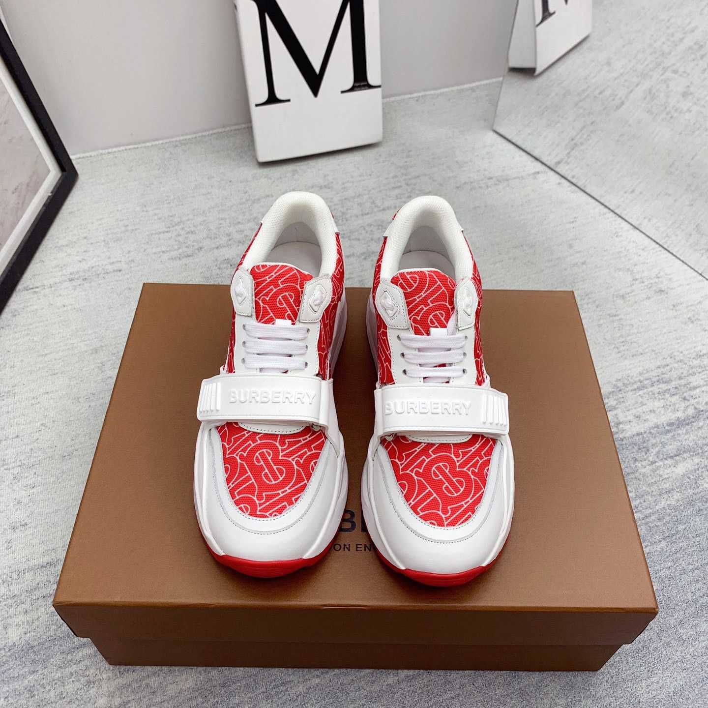 Burberry Monogram Print Nylon And Leather Sneakers - DesignerGu