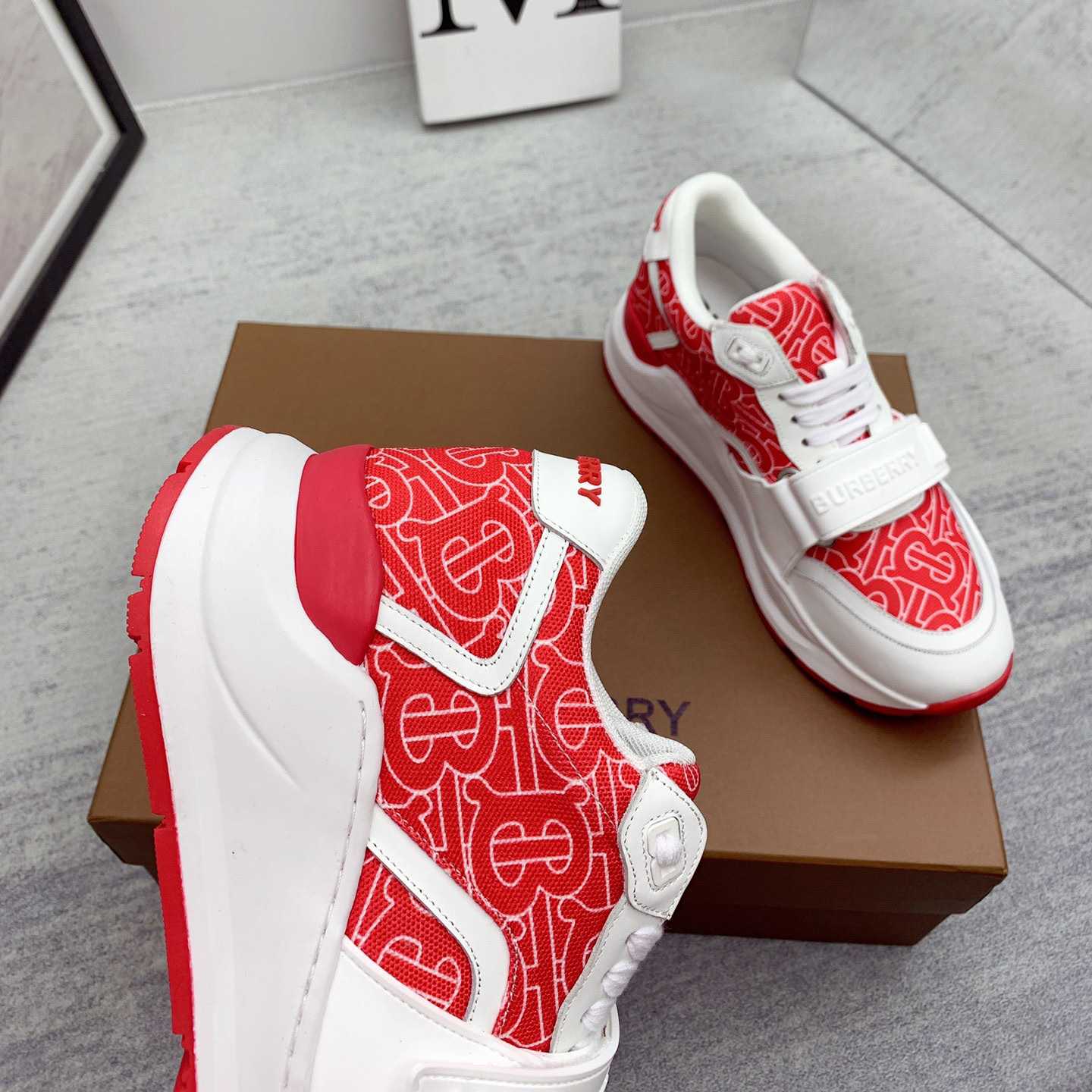 Burberry Monogram Print Nylon And Leather Sneakers - DesignerGu