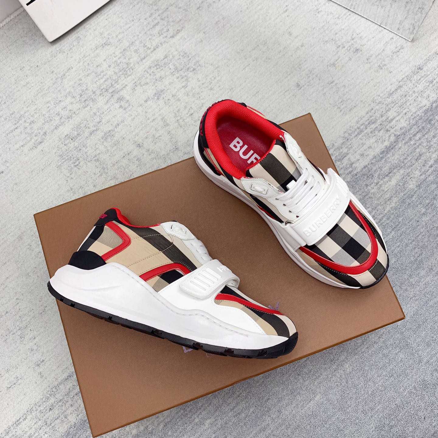 Burberry Check Nylon And Leather Sneakers - DesignerGu