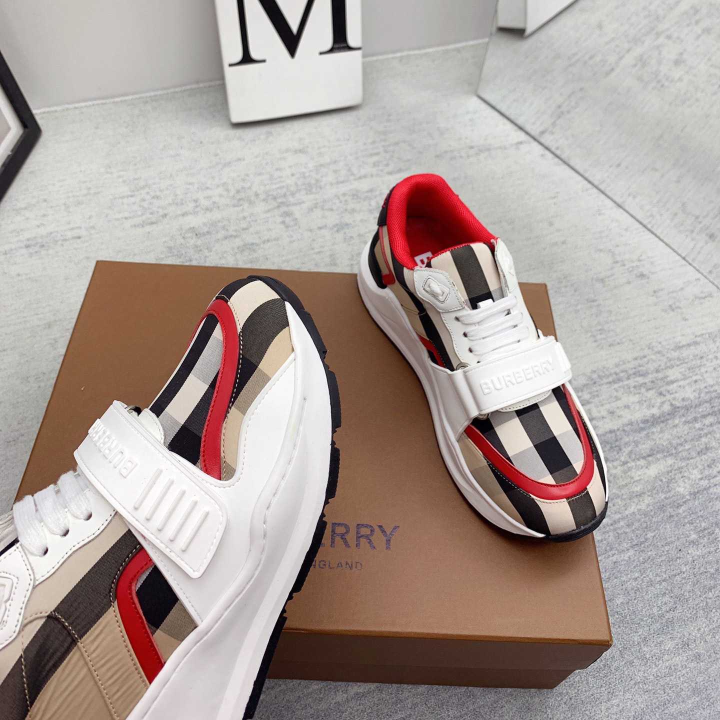 Burberry Check Nylon And Leather Sneakers - DesignerGu