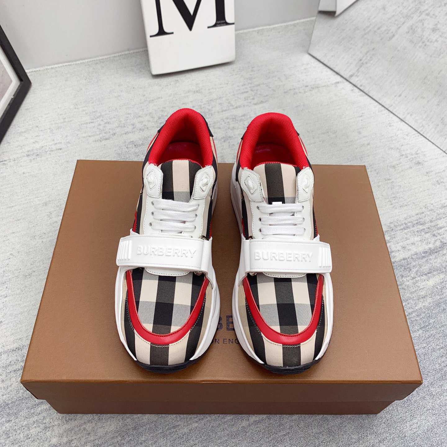 Burberry Check Nylon And Leather Sneakers - DesignerGu