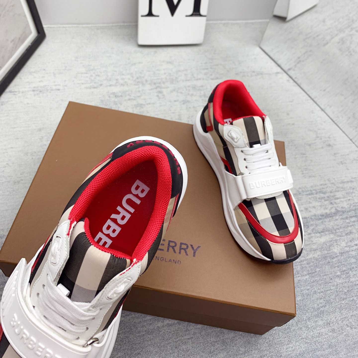 Burberry Check Nylon And Leather Sneakers - DesignerGu