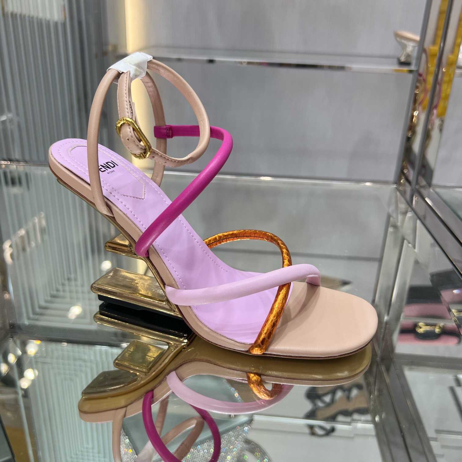 Fendi First Pink Nappa Leather High-Heeled Sandals - DesignerGu