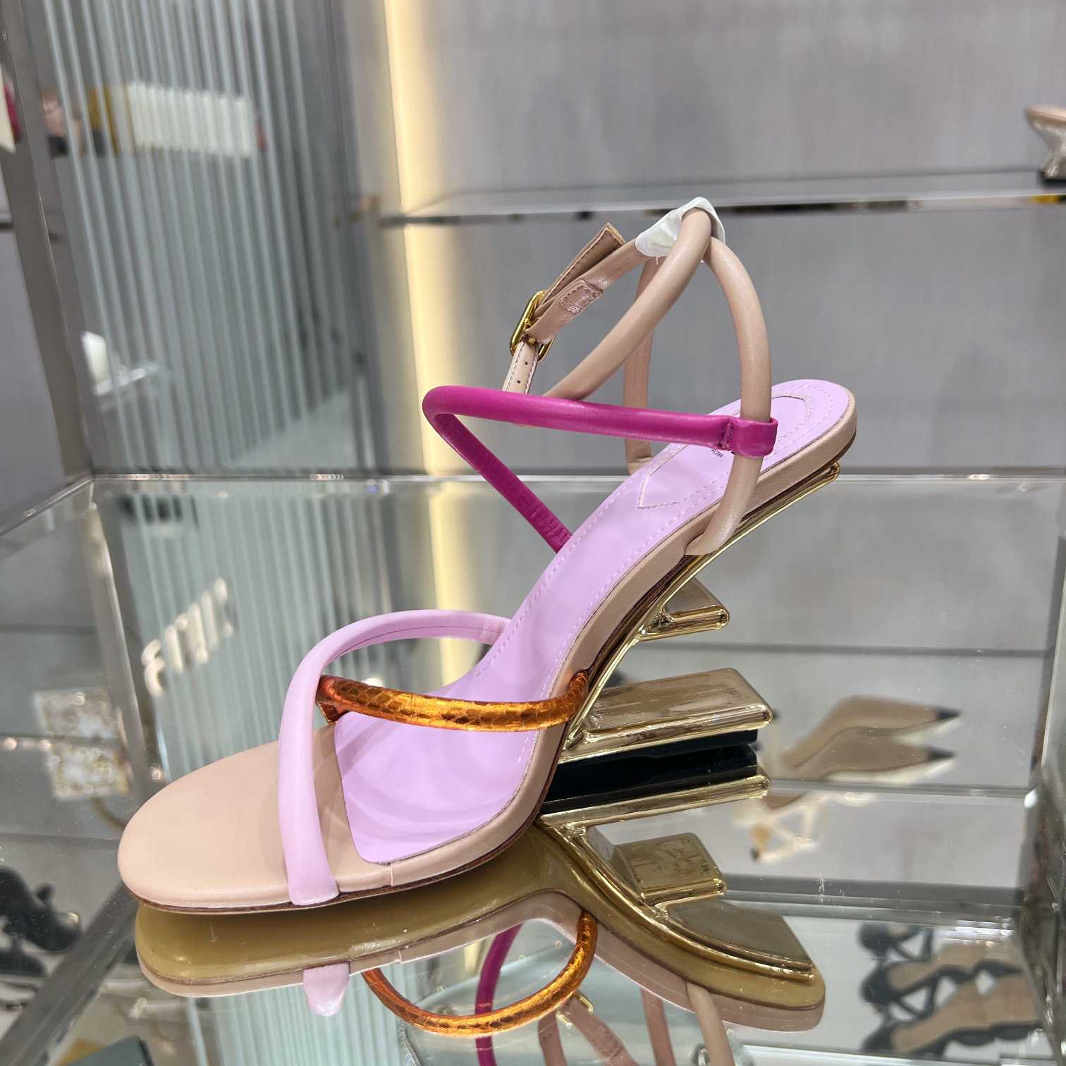 Fendi First Pink Nappa Leather High-Heeled Sandals - DesignerGu