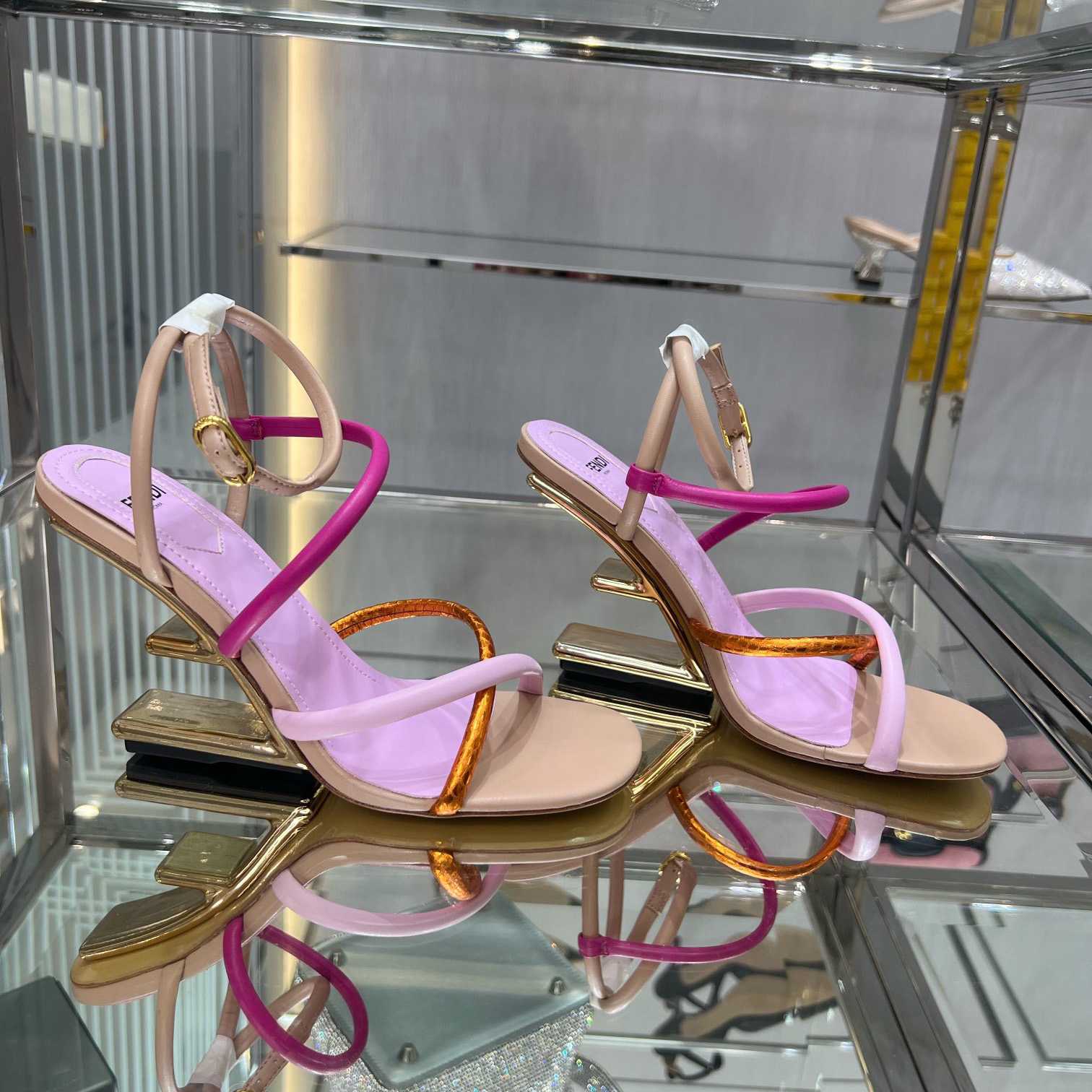 Fendi First Pink Nappa Leather High-Heeled Sandals - DesignerGu