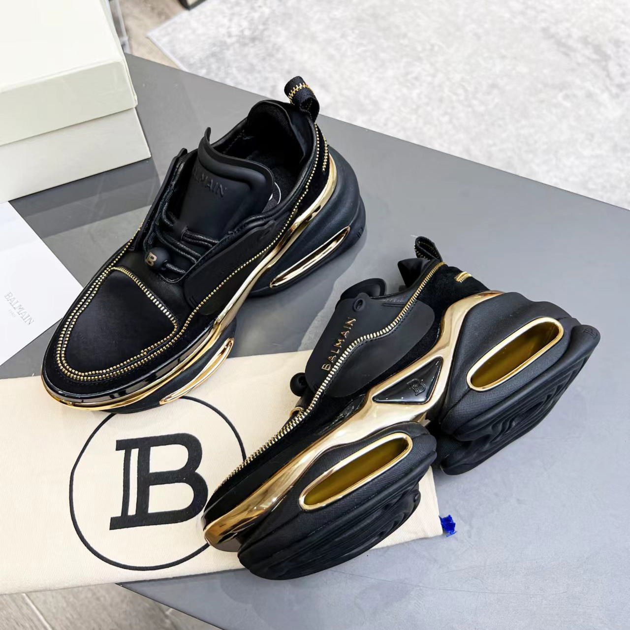 Balmain Leather And Suede B-Bold Low-Top Sneakers - DesignerGu