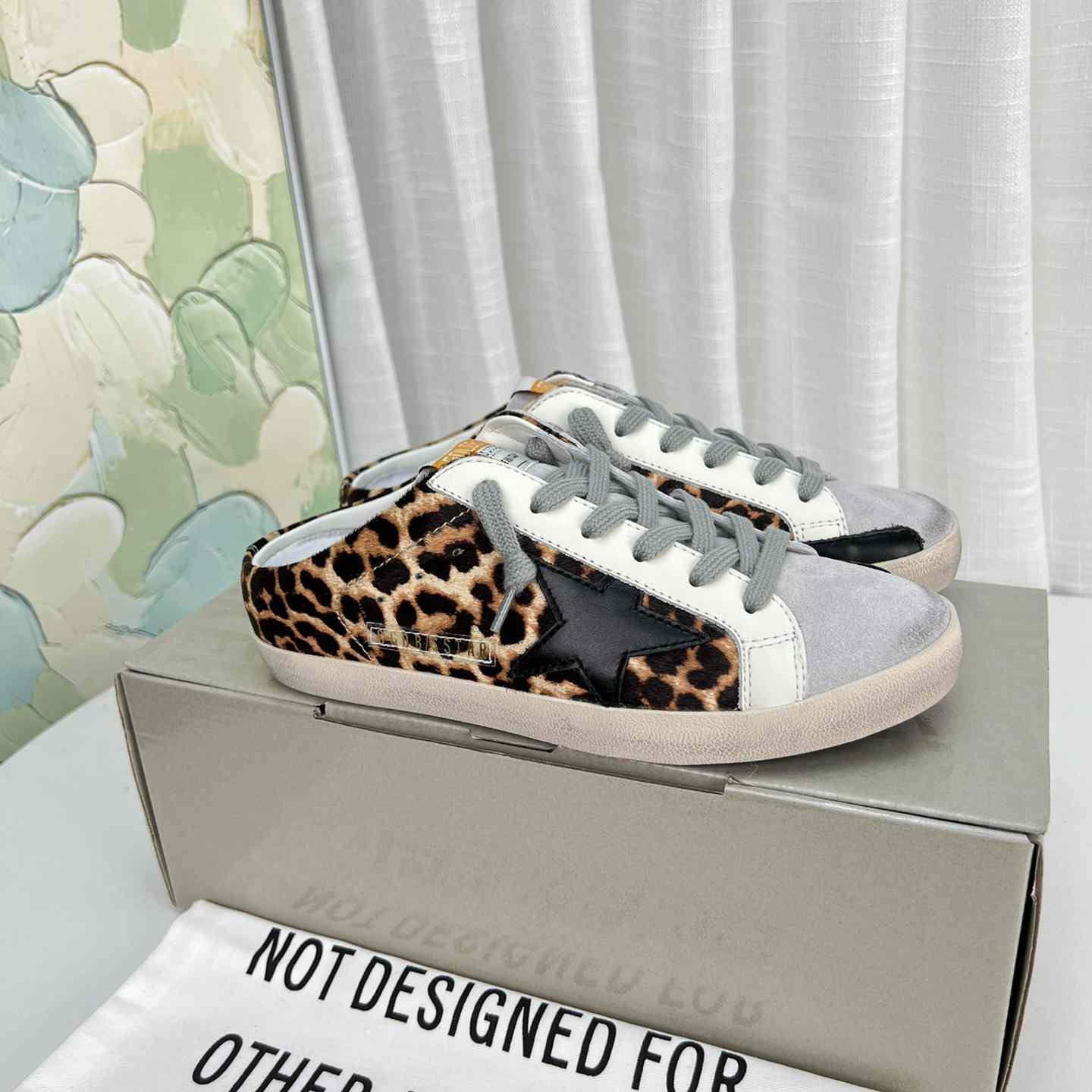 Golden Goose Super-Star Sabots In Leopard-Print Pony Skin With Black Leather Star And Ice-Gray Suede Tongue - DesignerGu