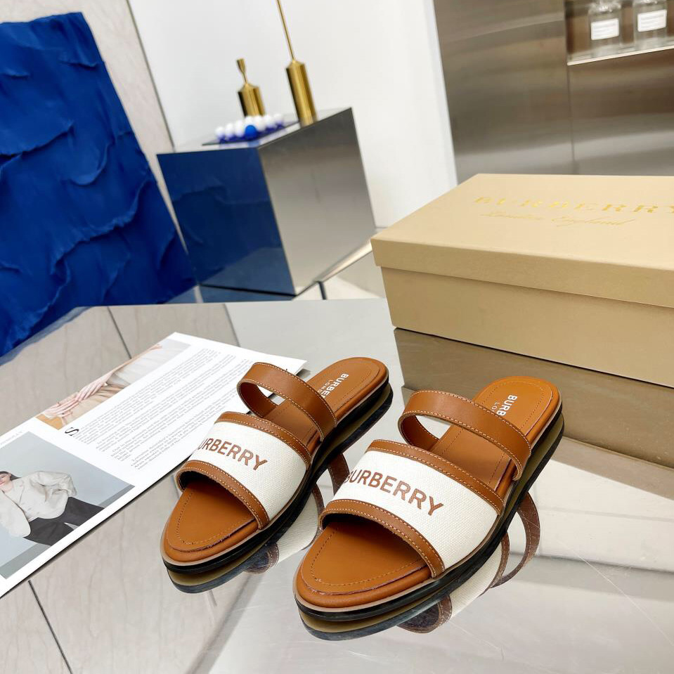 Burberry Logo Print Canvas And Leather Sandals - DesignerGu