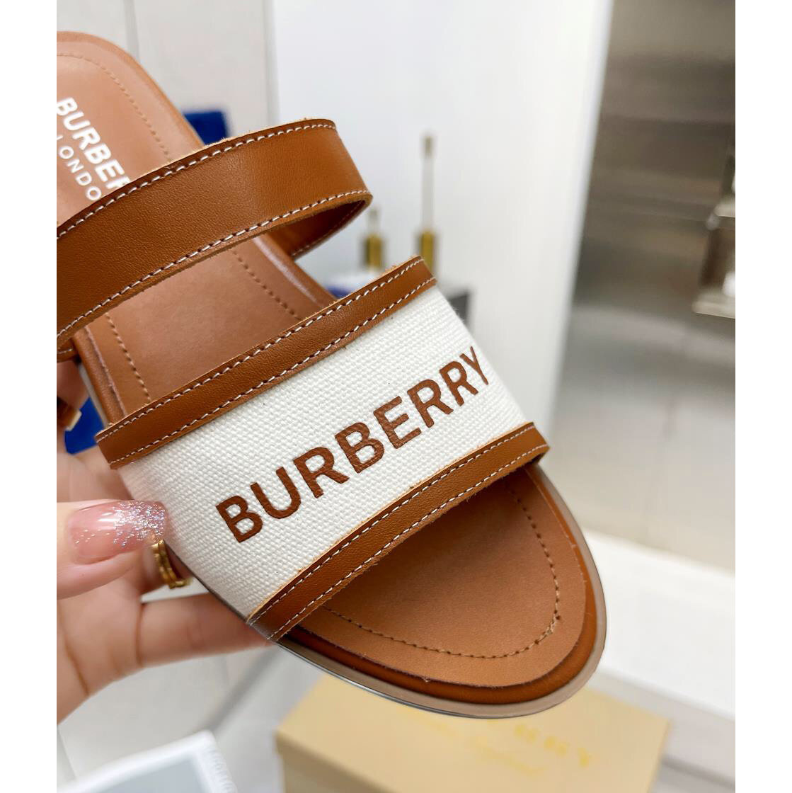 Burberry Logo Print Canvas And Leather Sandals - DesignerGu
