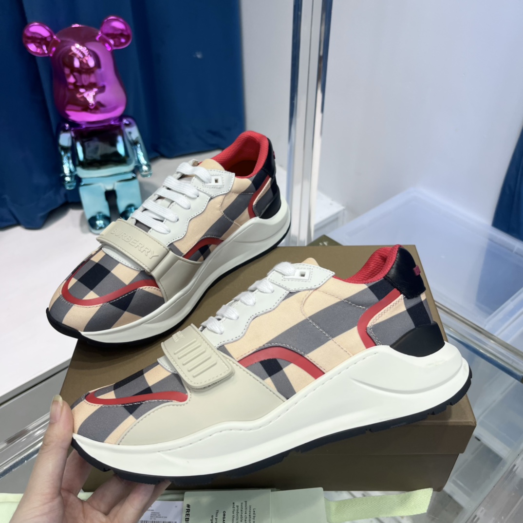 Burberry Check Nylon And Leather Sneakers - DesignerGu