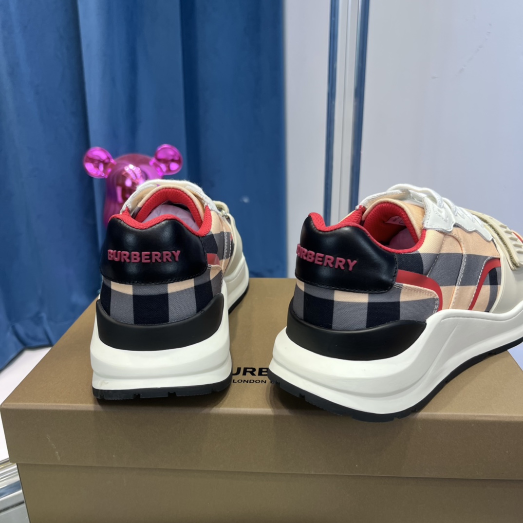 Burberry Check Nylon And Leather Sneakers - DesignerGu