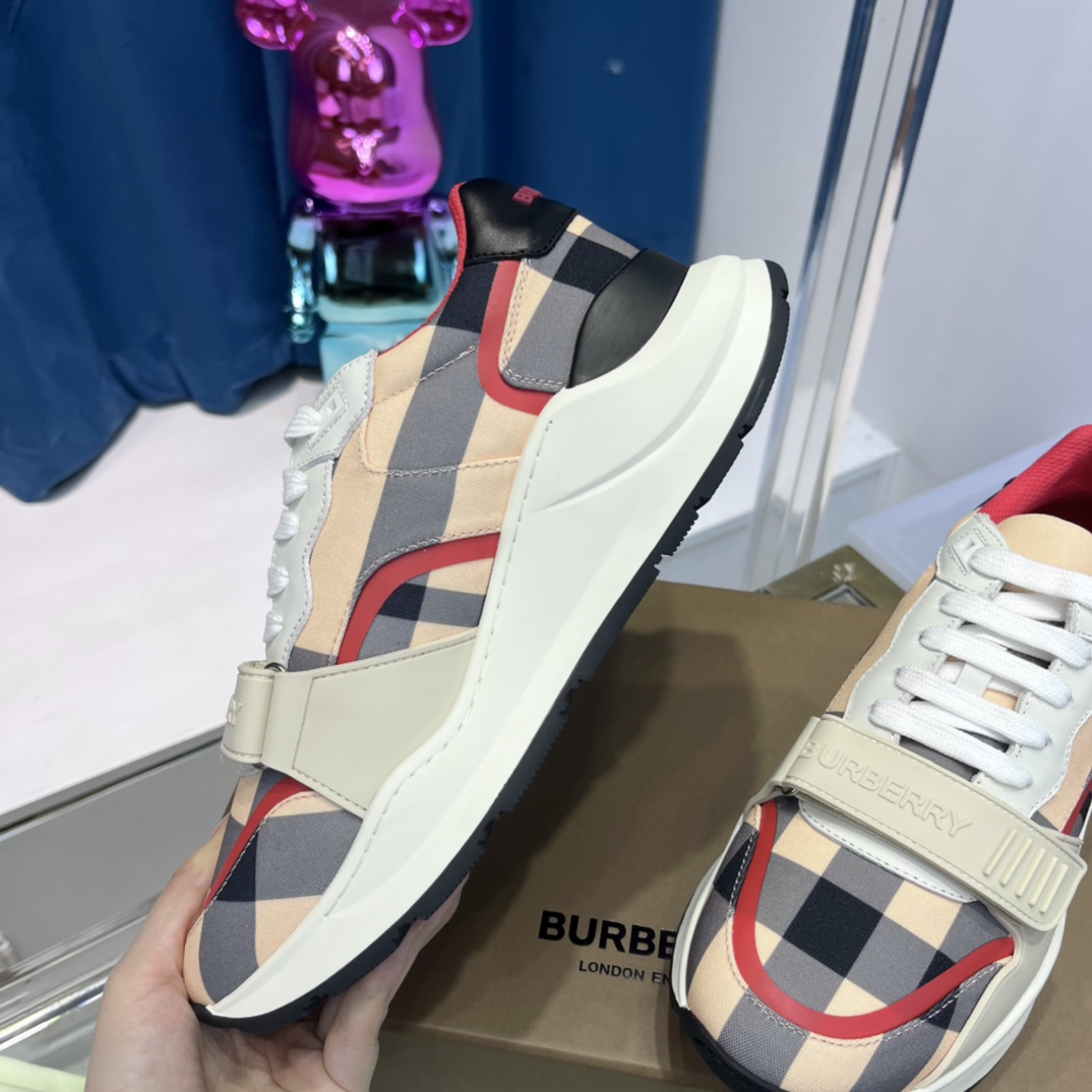 Burberry Check Nylon And Leather Sneakers - DesignerGu