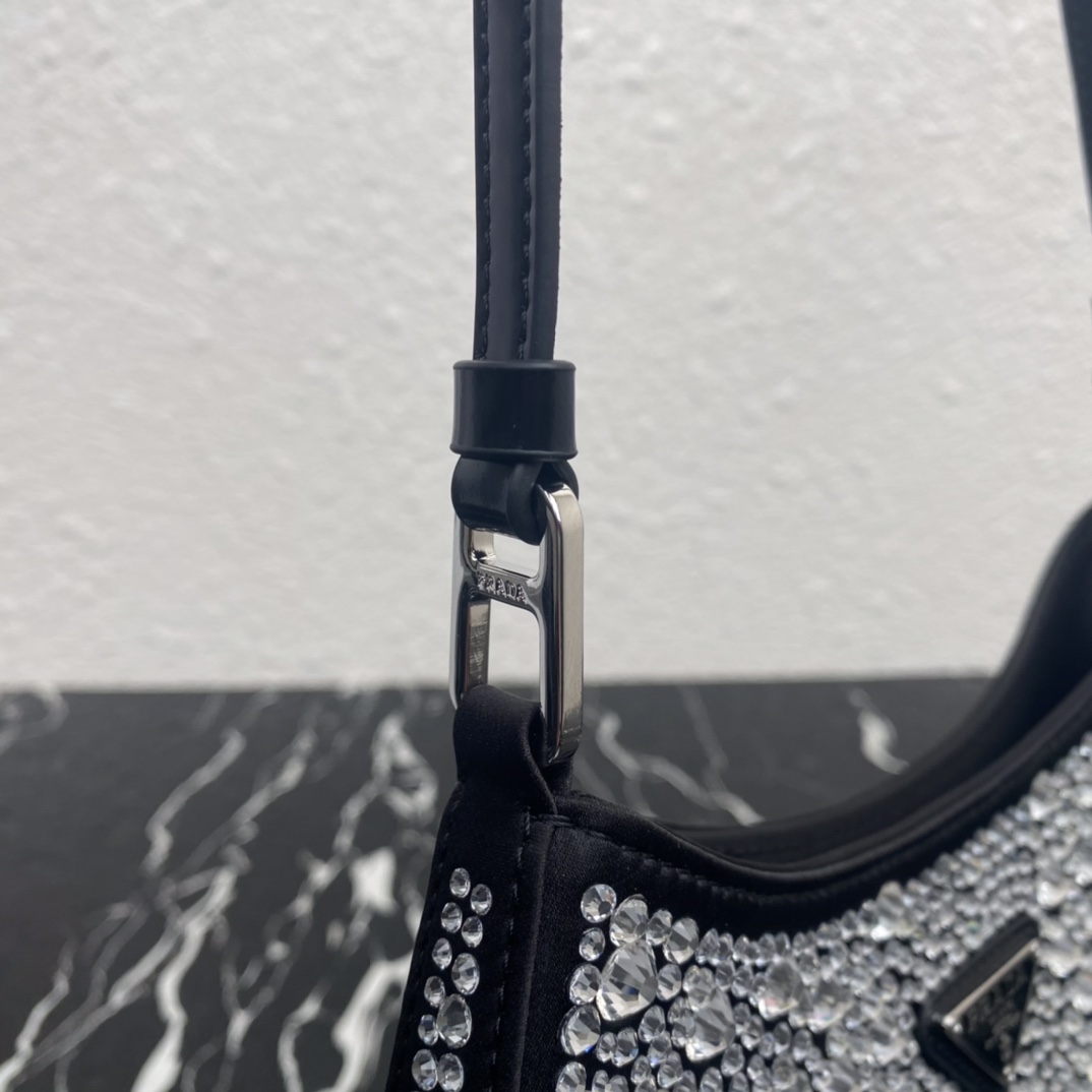 Prada Cleo Satin Bag With Crystals(22-18.5-4.5CM) - DesignerGu