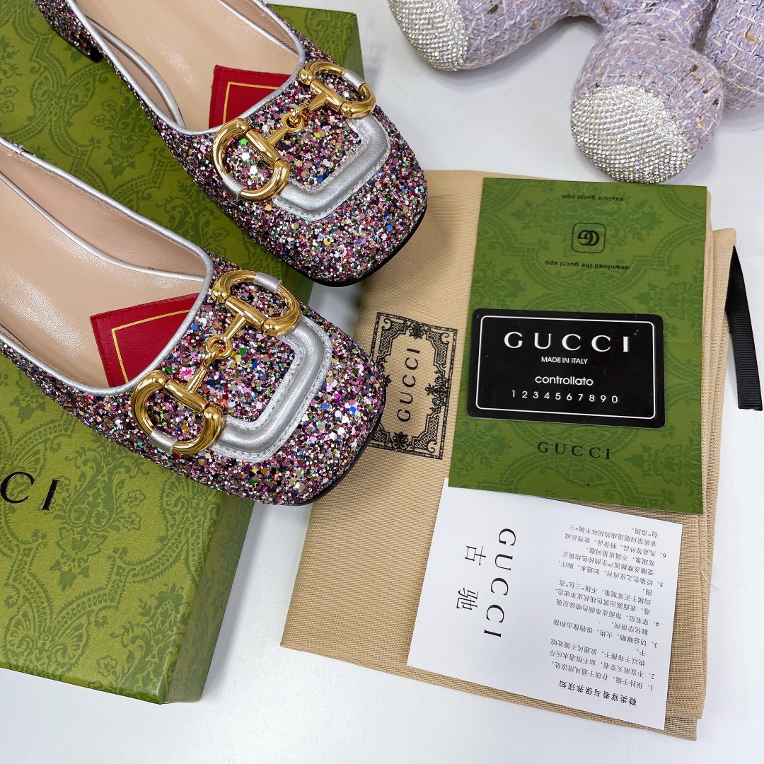 Gucci Lovelight Crystal Ballet Flat With Horsebit - DesignerGu