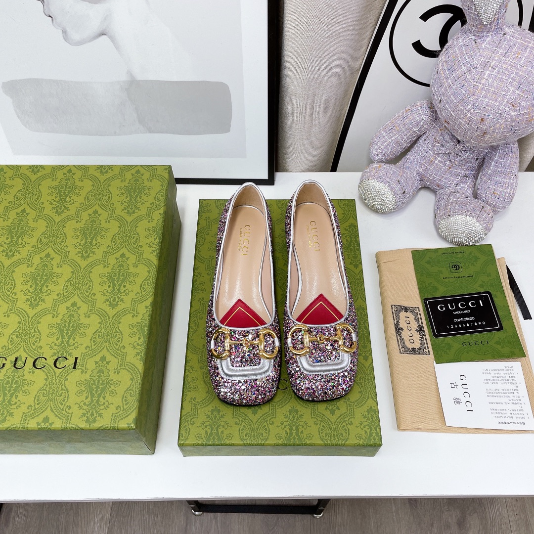 Gucci Lovelight Crystal Ballet Flat With Horsebit - DesignerGu