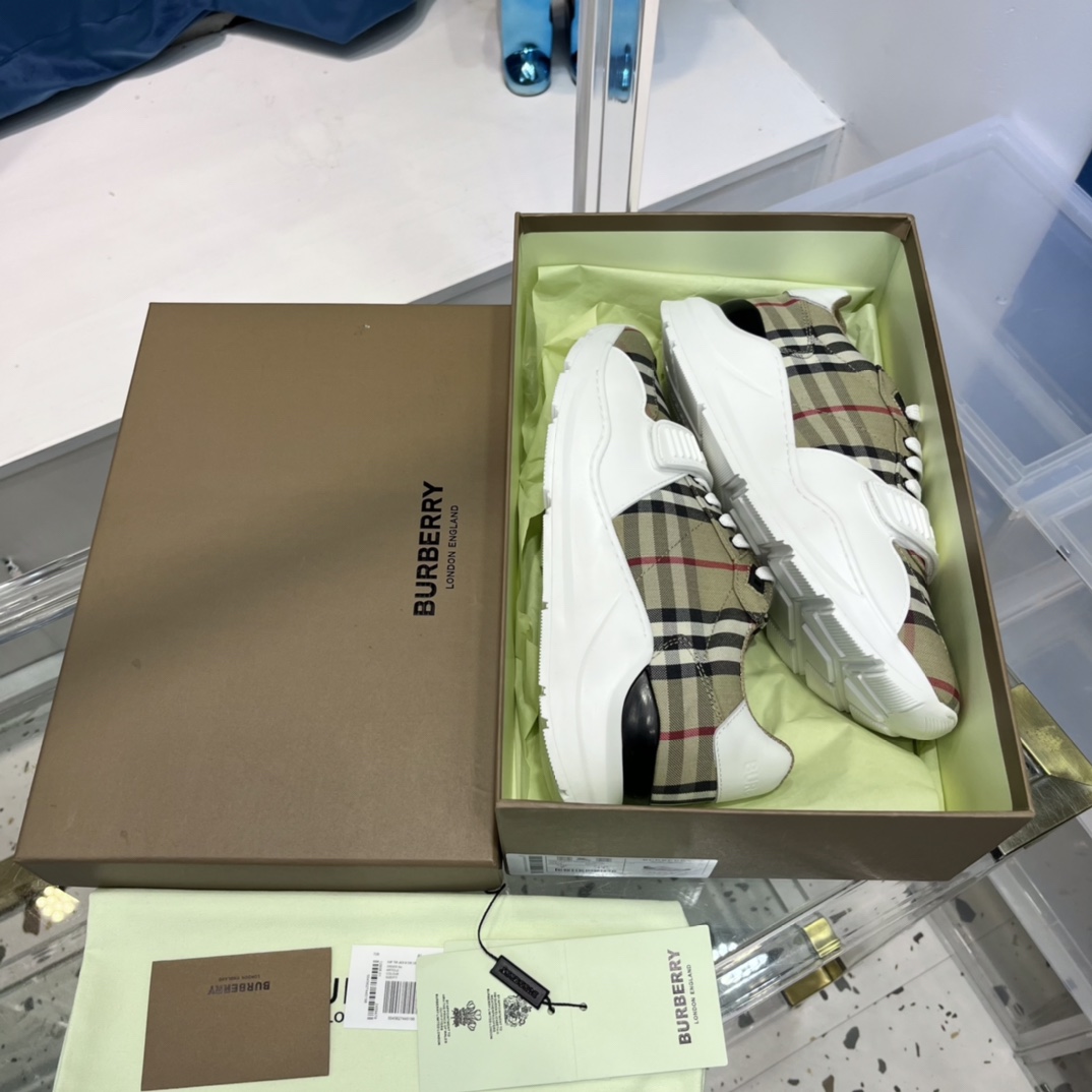 Burberry Vintage Check, Suede And Leather Sneakers - DesignerGu