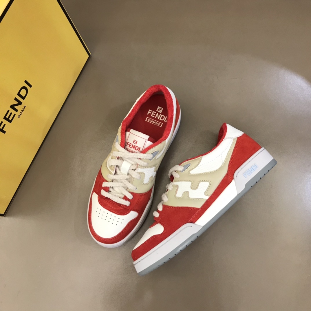 Fendi Red Leather Low-Tops Sneakers - DesignerGu