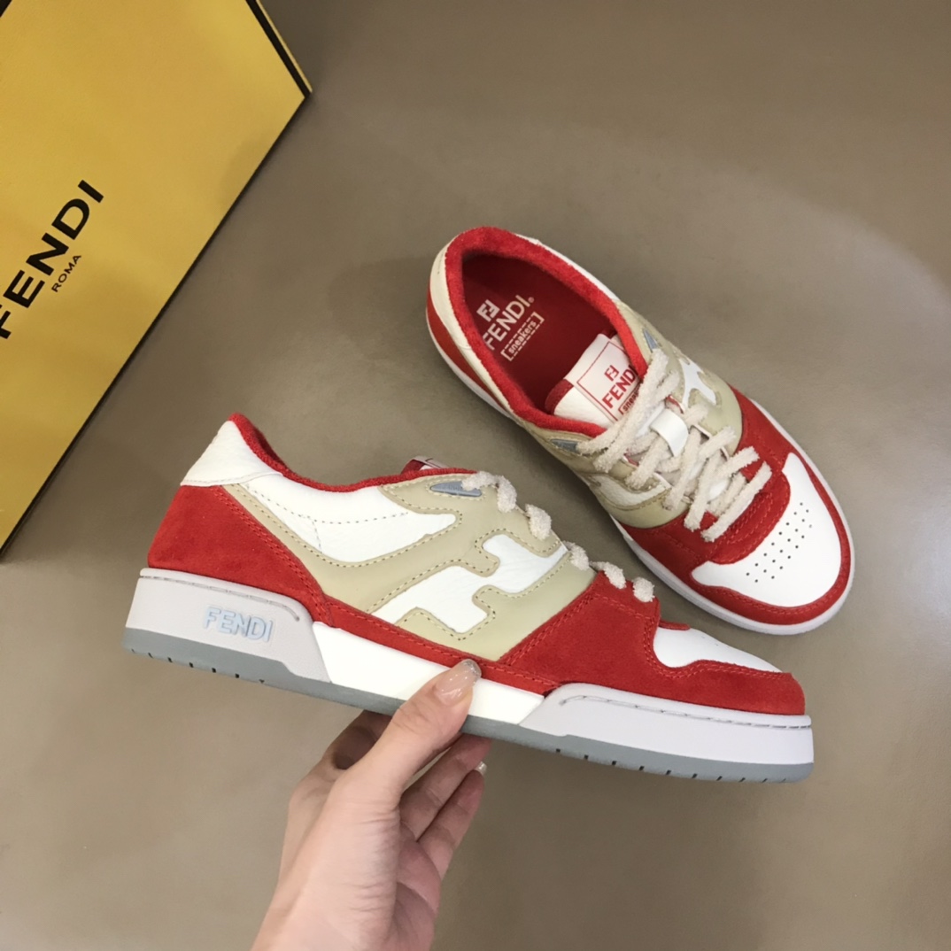 Fendi Red Leather Low-Tops Sneakers - DesignerGu