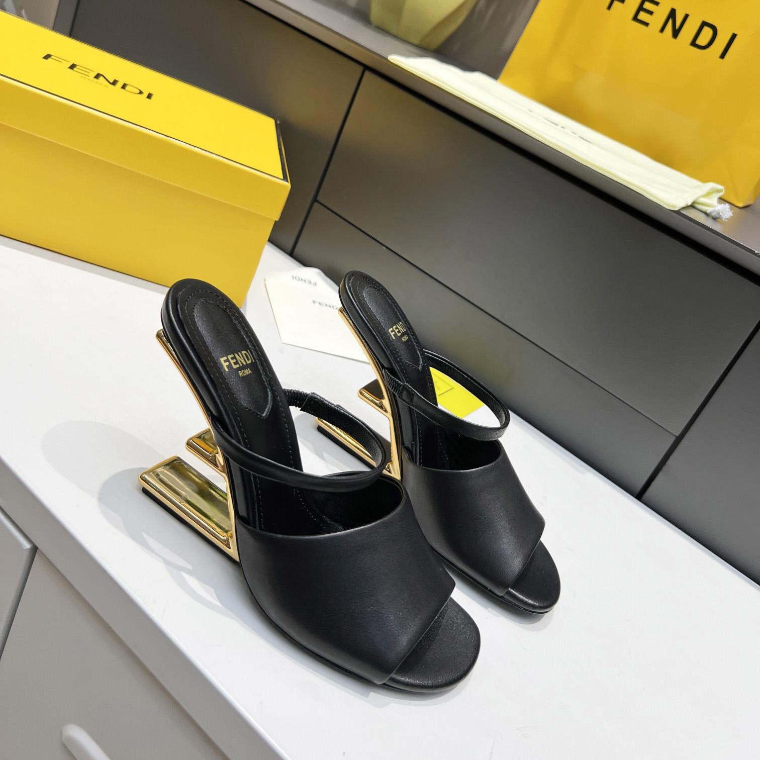 Fendi First Black Leather High-Heeled Sandals - DesignerGu