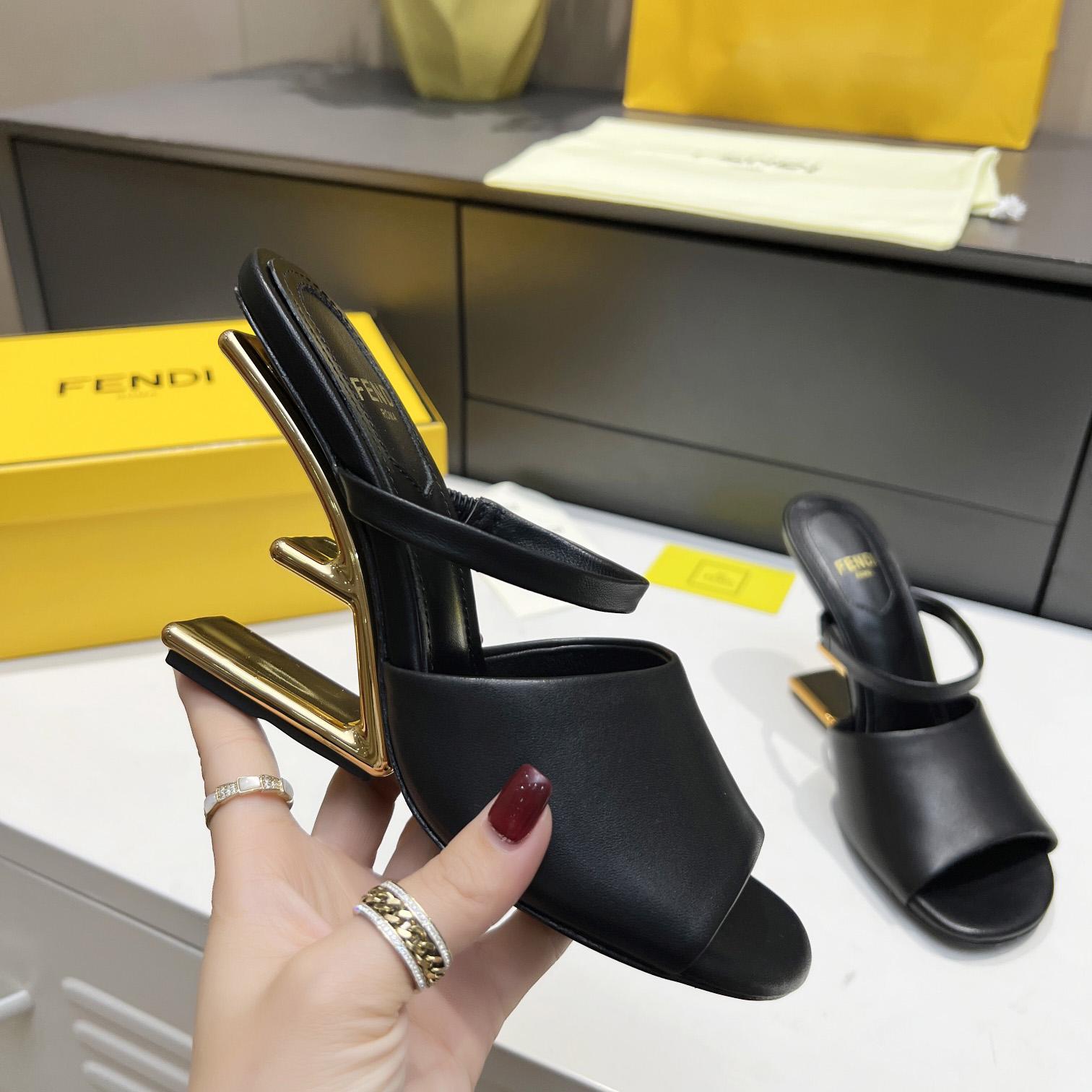 Fendi First Black Leather High-Heeled Sandals - DesignerGu