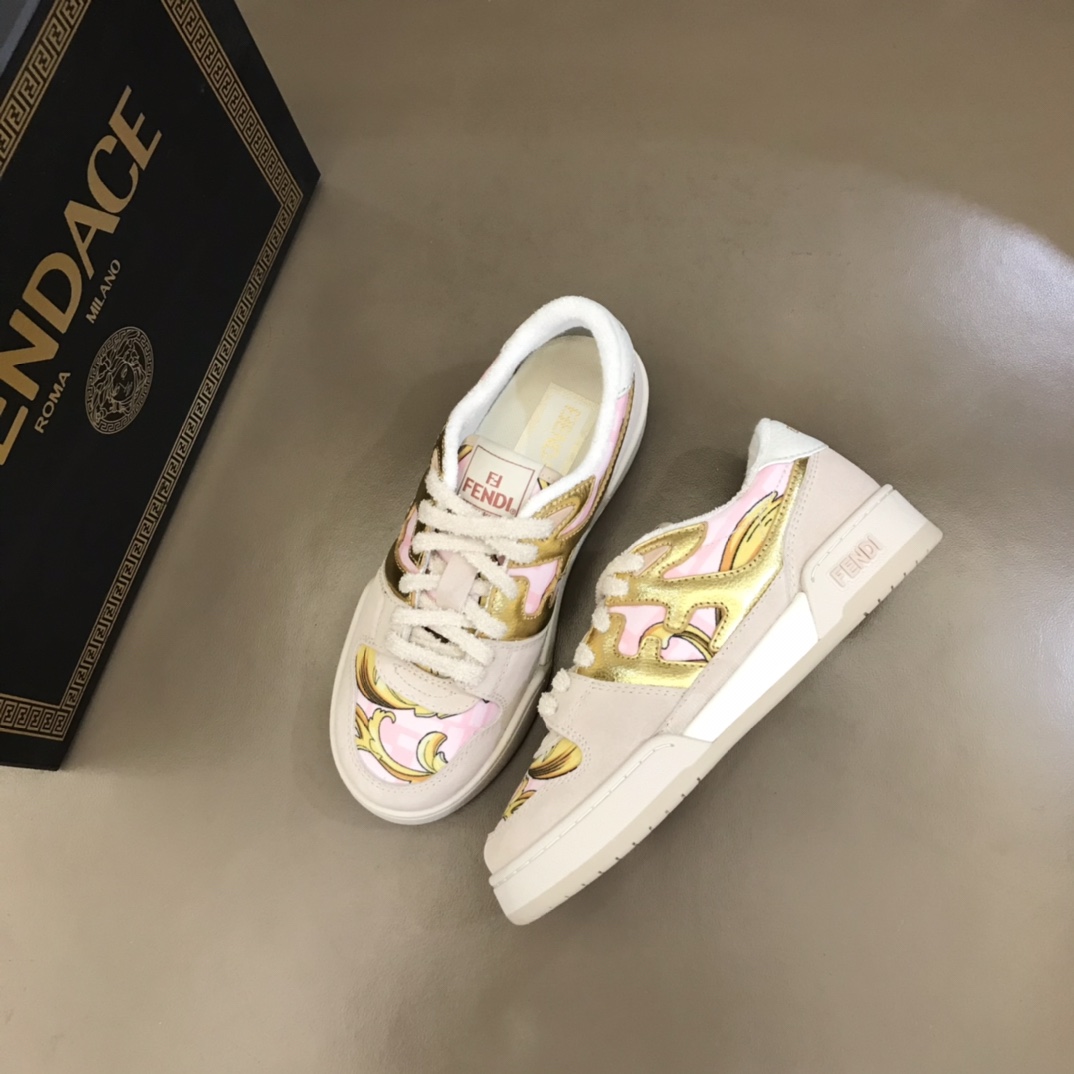 Fendi Match Fendace Printed Pink Satin Low-Tops Sneakers - DesignerGu