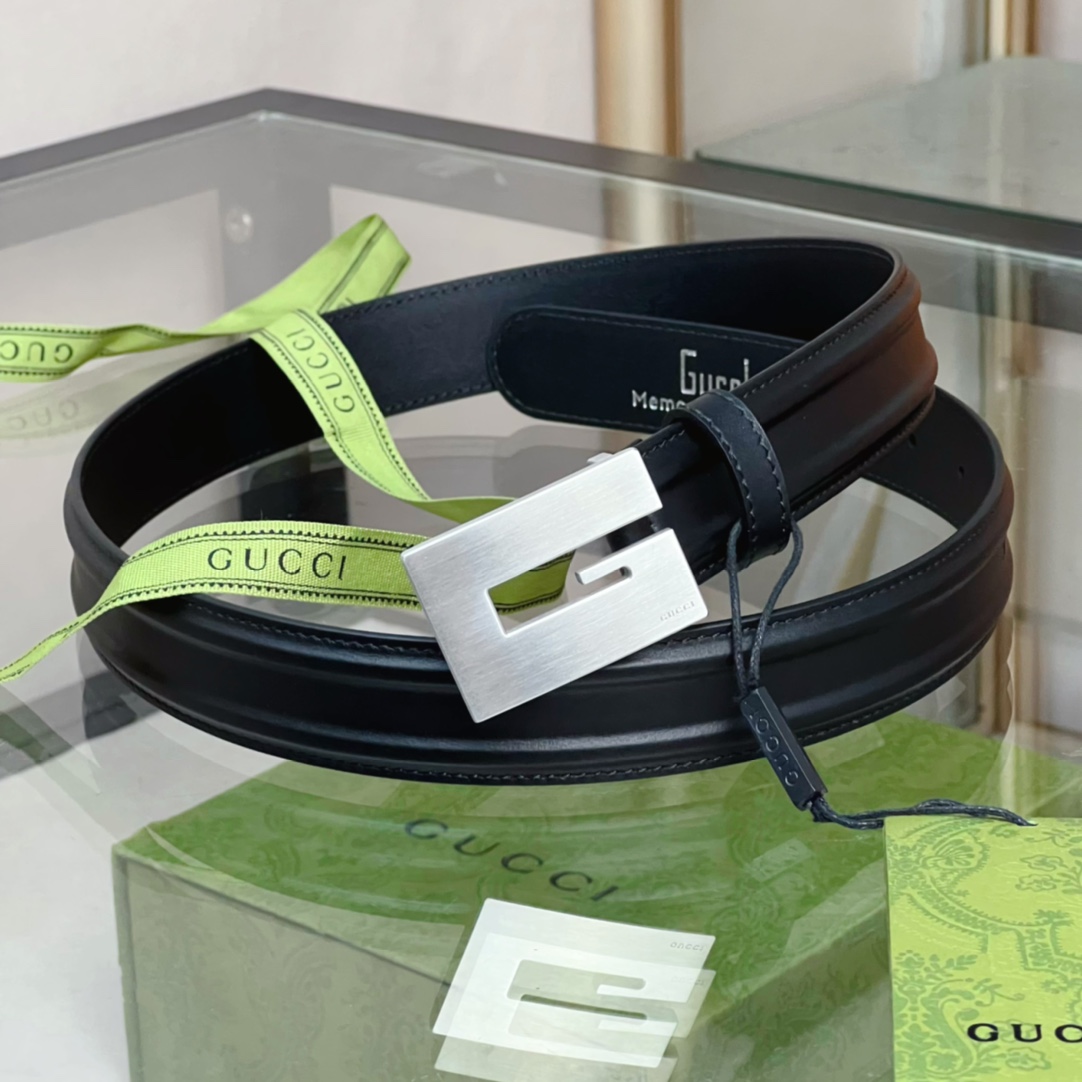 Gucci Thin Belt With Engraved Square G Buckle - DesignerGu