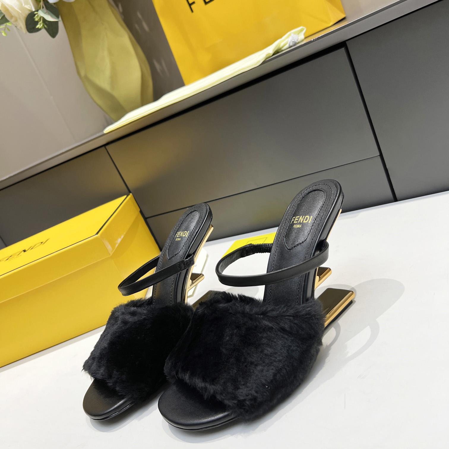 Fendi First Black Mink Medium-Heel Sandals - DesignerGu