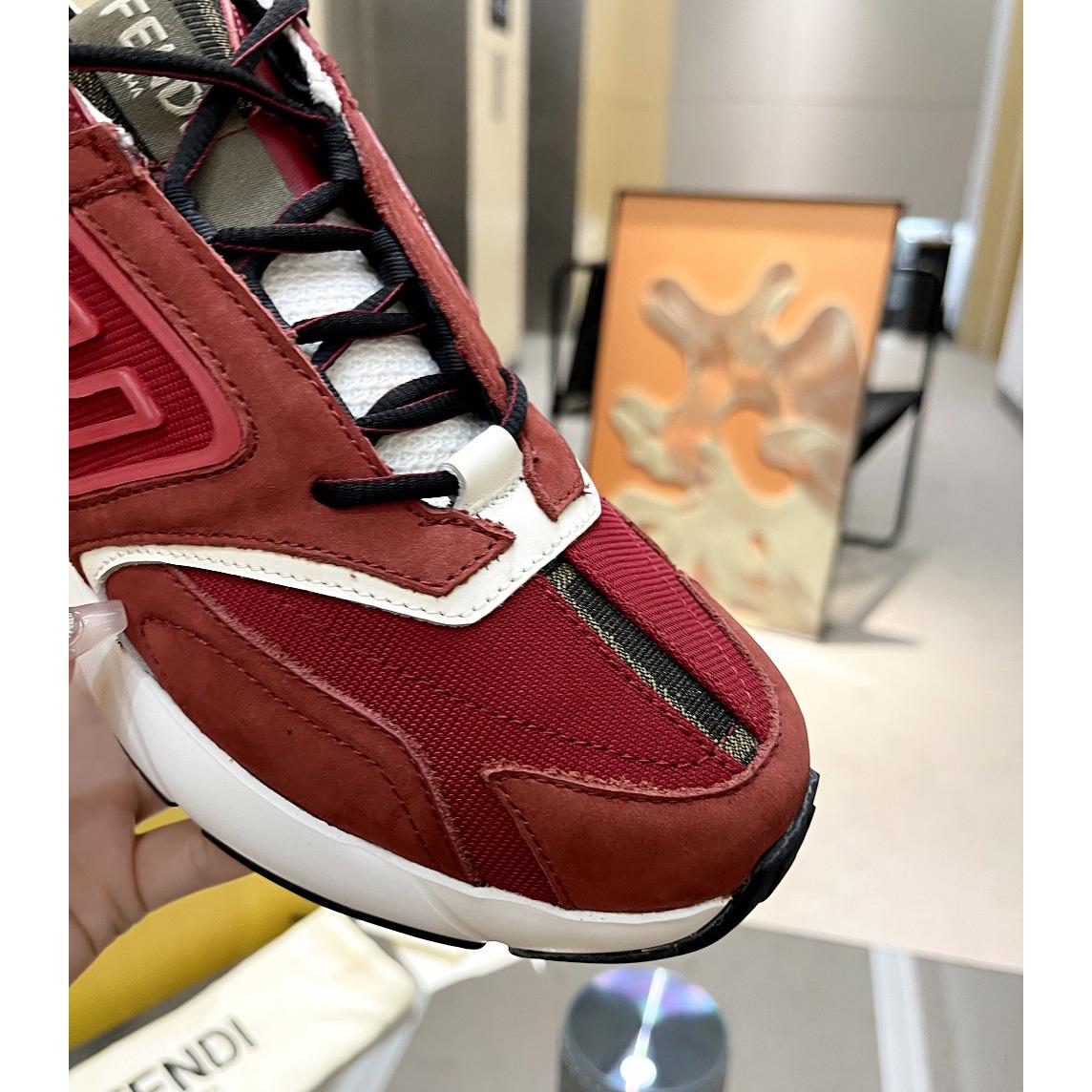 Fendi Faster Trainers Burgundy Nubuck Leather Low-Tops Sneakers - DesignerGu