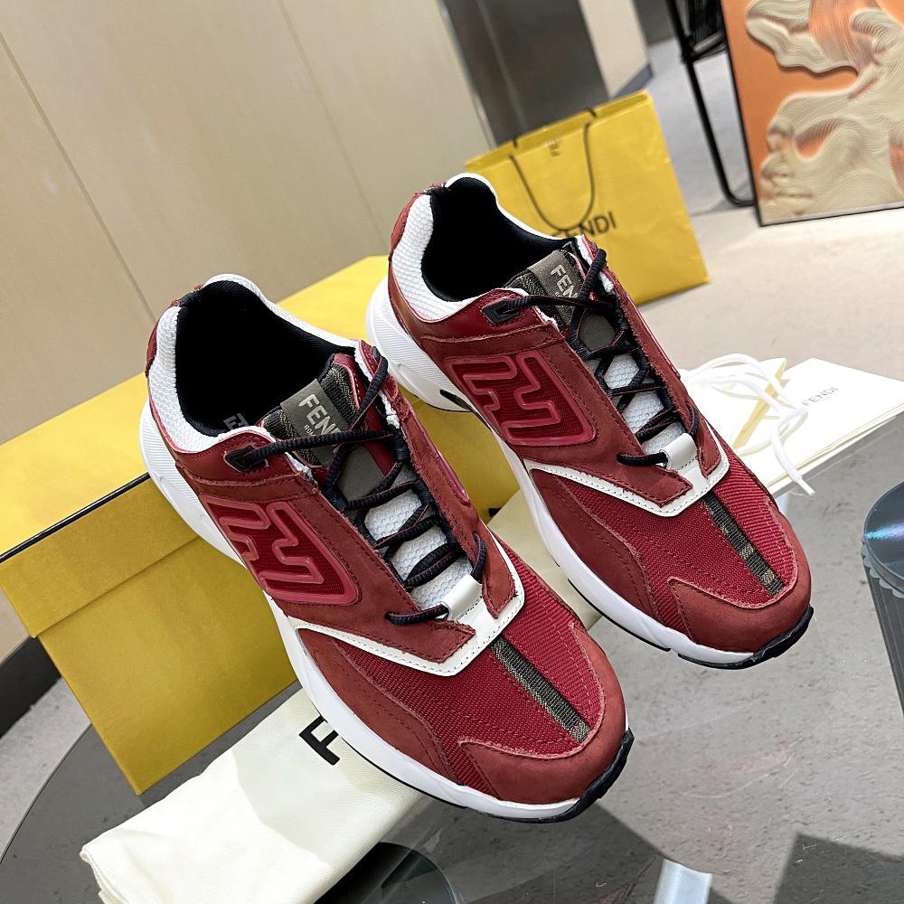 Fendi Faster Trainers Burgundy Nubuck Leather Low-Tops Sneakers - DesignerGu