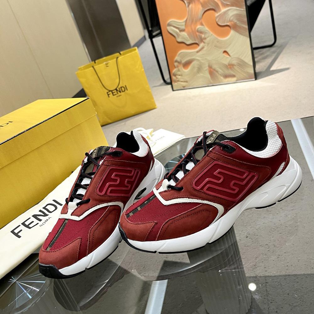 Fendi Faster Trainers Burgundy Nubuck Leather Low-Tops Sneakers - DesignerGu