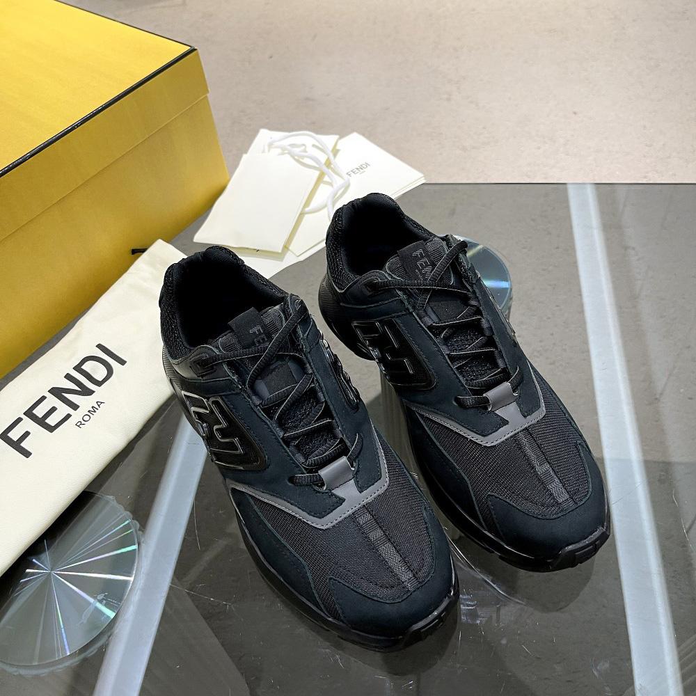 Fendi Faster Trainers Black Nubuck Leather Low-Tops Sneakers - DesignerGu