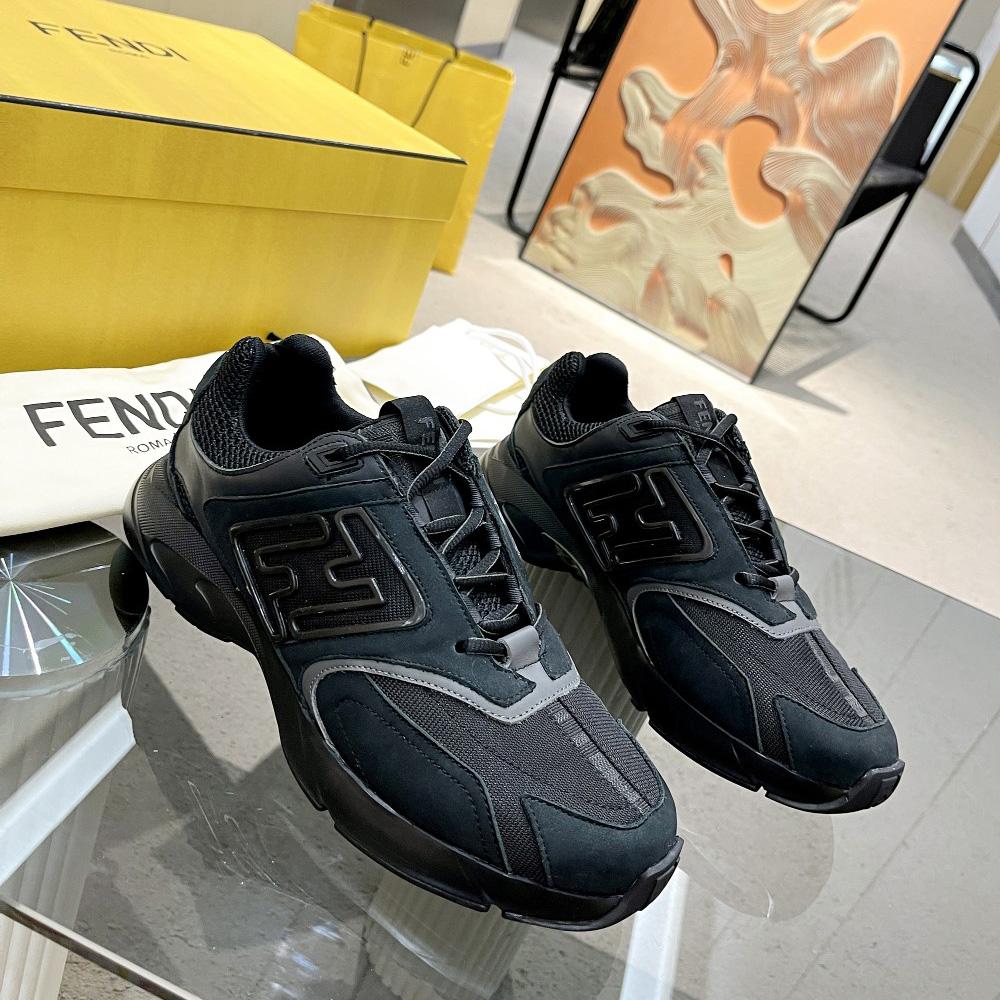 Fendi Faster Trainers Black Nubuck Leather Low-Tops Sneakers - DesignerGu
