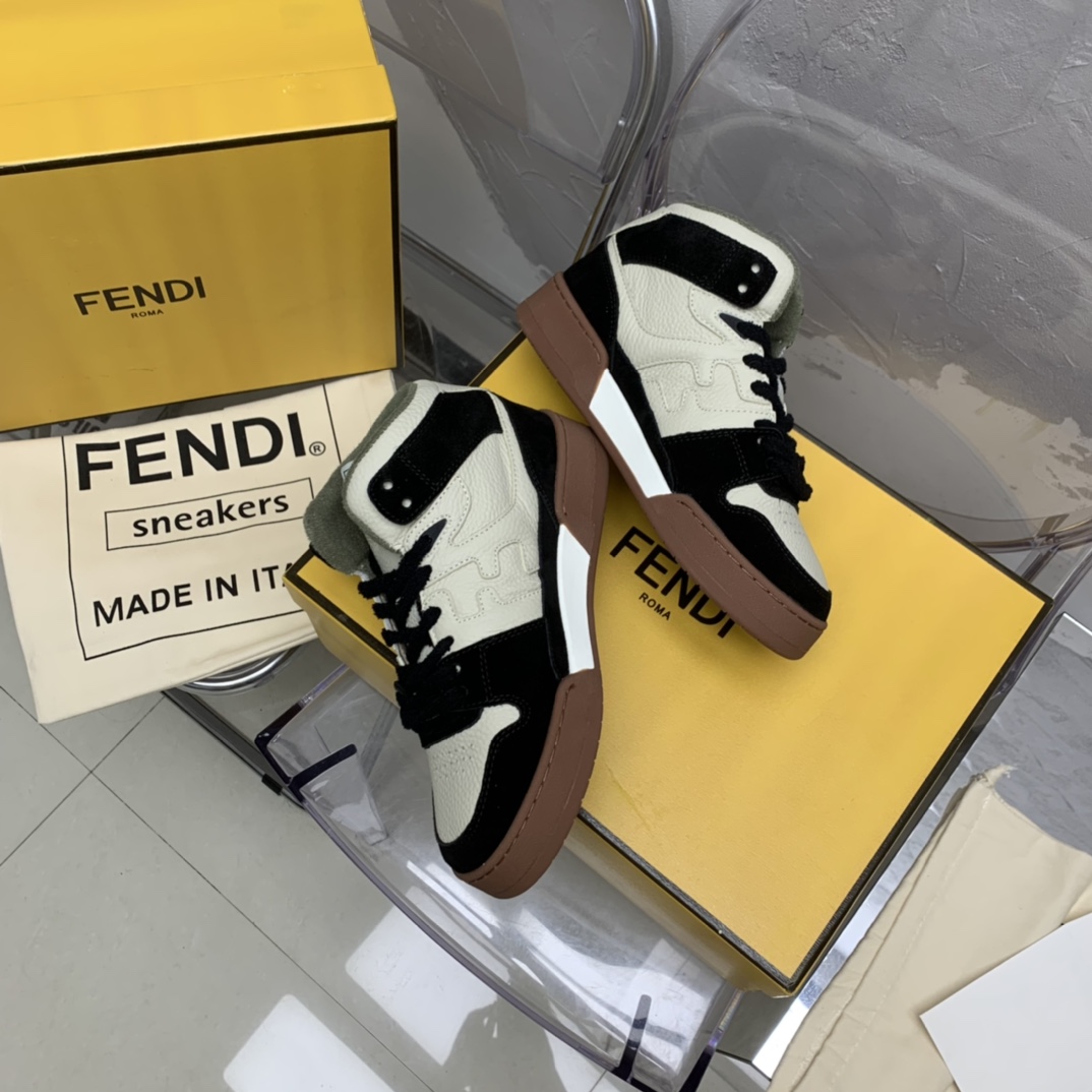 Fendi Match Black Leather High-Tops - DesignerGu