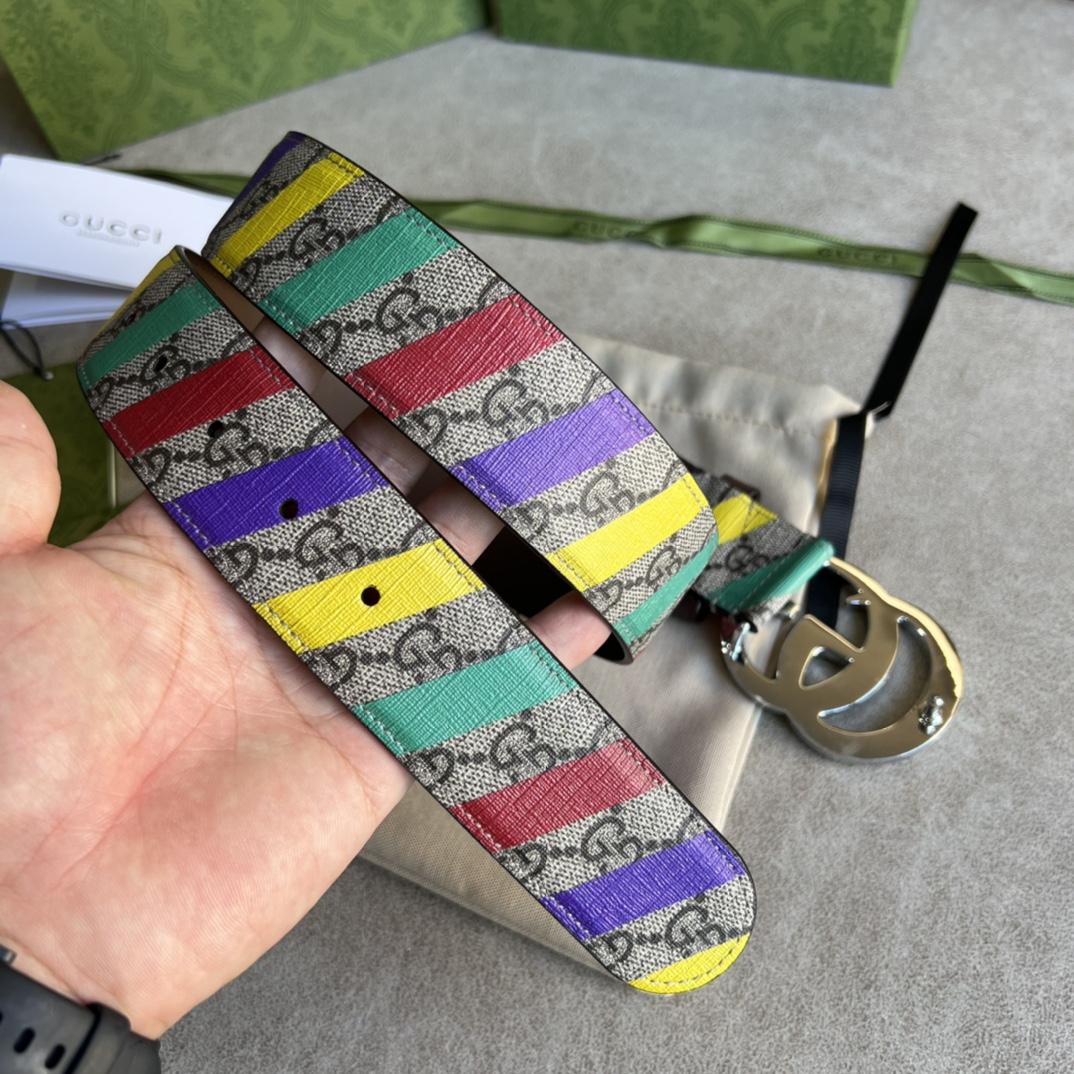 Gucci Striped Belt With Double G - DesignerGu