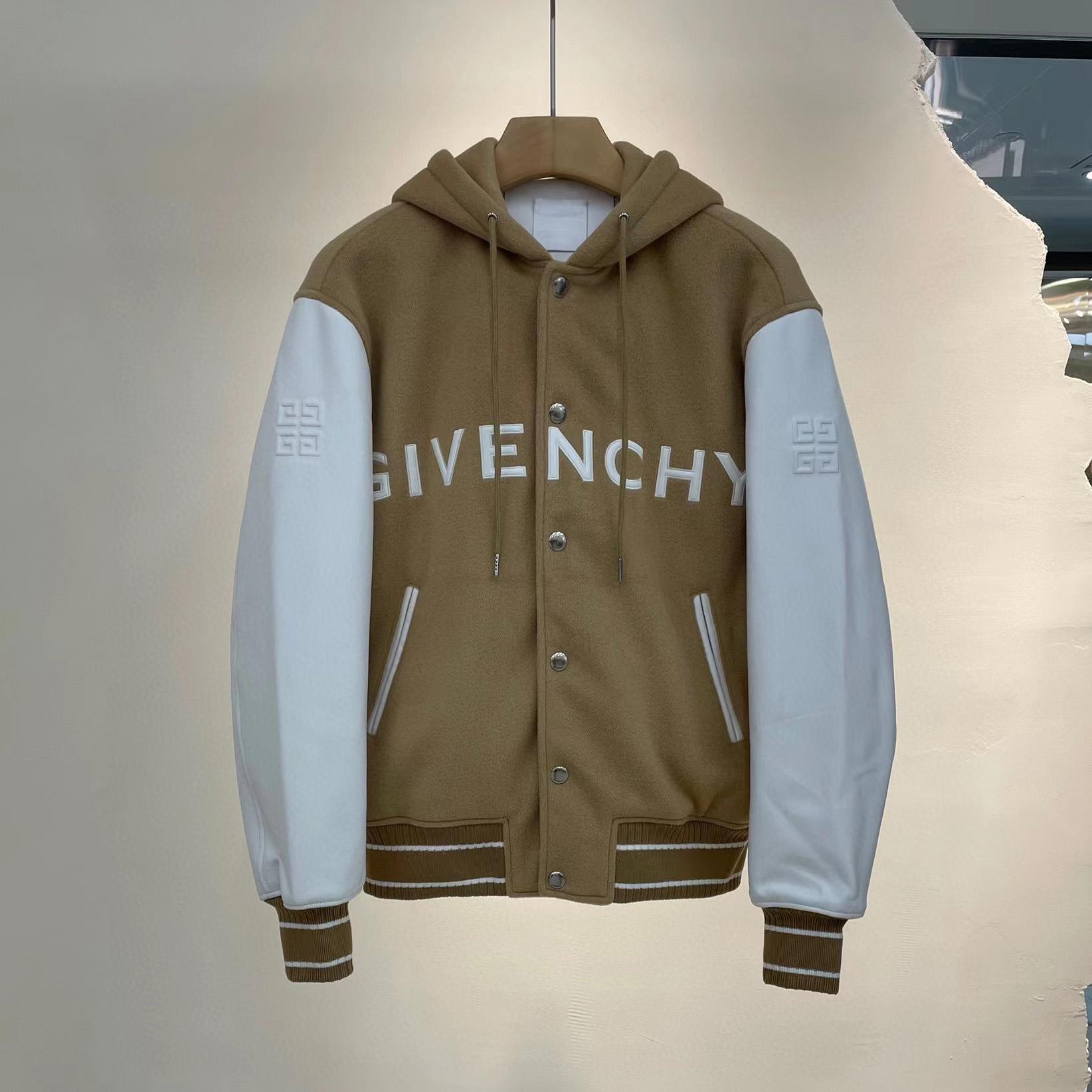 Givenchy New Hooded Bomber Jacket In Wool And Givenchy Leather - DesignerGu