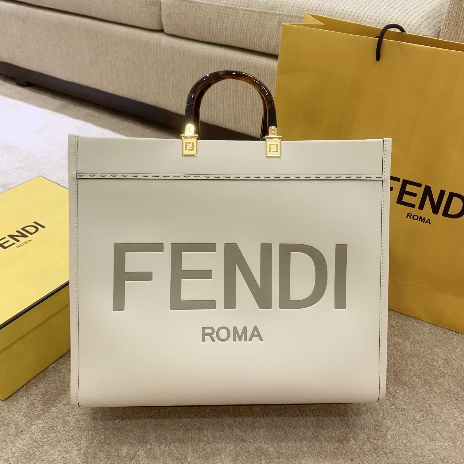 Fendi Sunshine Large White Leather Shopper(40-35-21cm) - DesignerGu